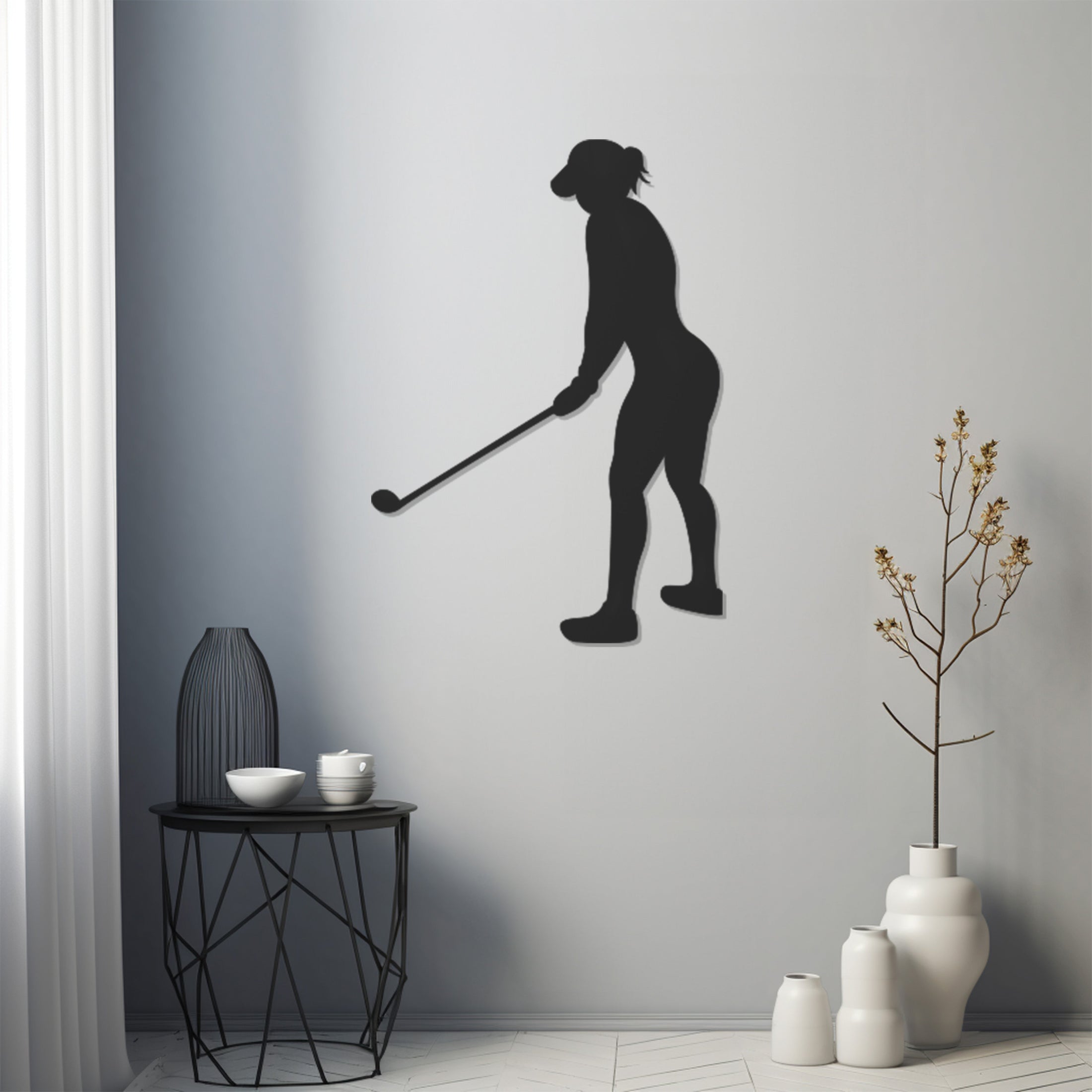 Woman Playing Golf Metal Wall Art