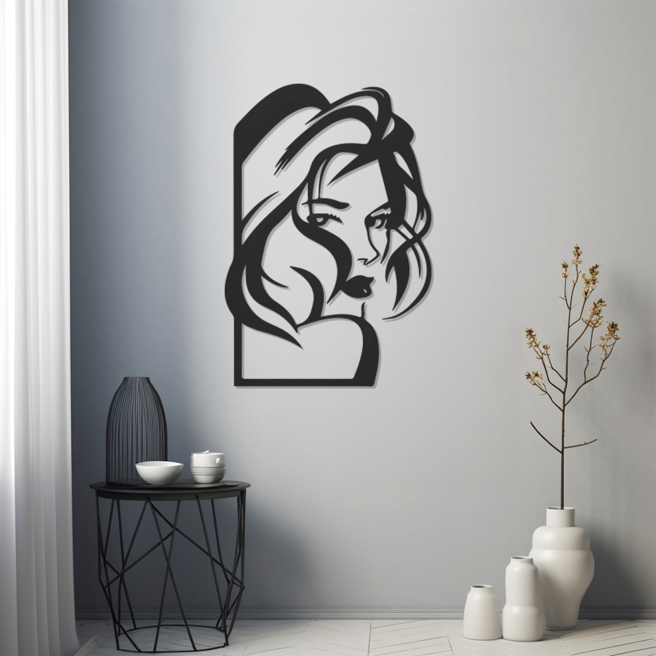 Female Figure With Wavy Hair Metal Wall Art, Metal Wall art