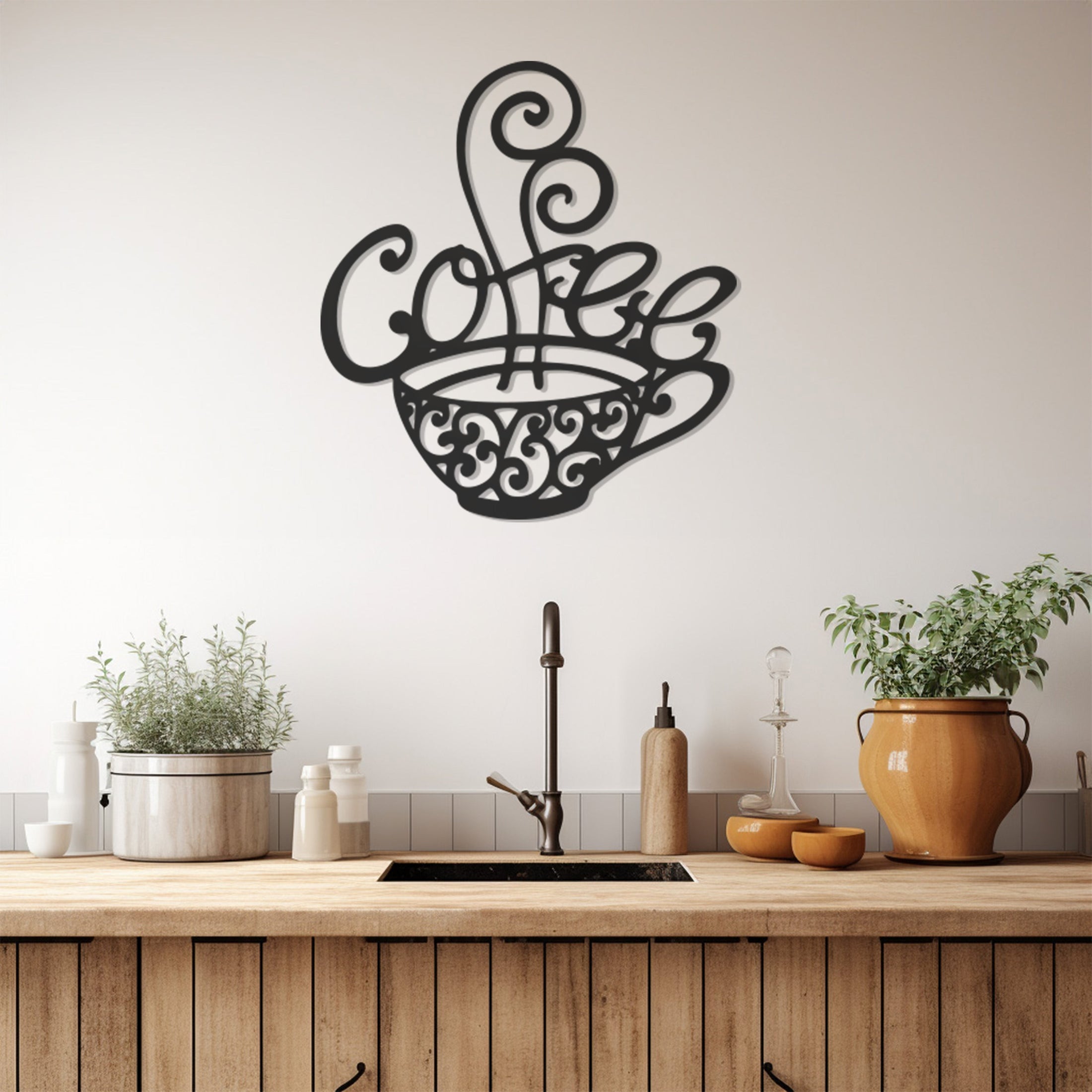 Emtal Wall Decor With Coffe Written On The Silhouette Of A Cup