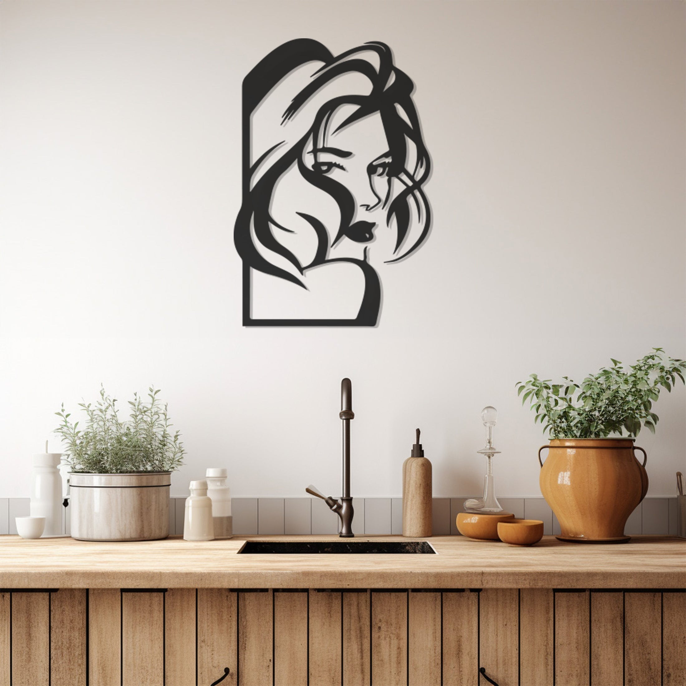 Female Figure With Wavy Hair Metal Wall Art