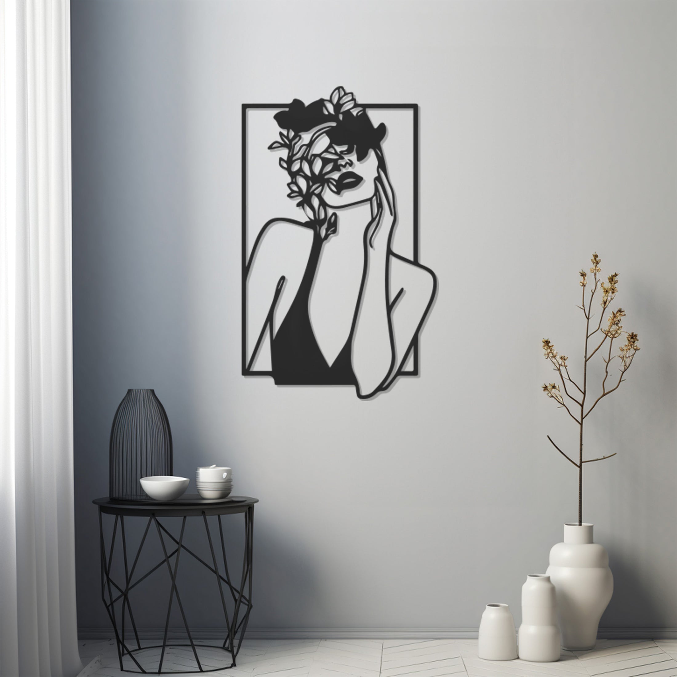 Woman And Flower Metal Wall Art