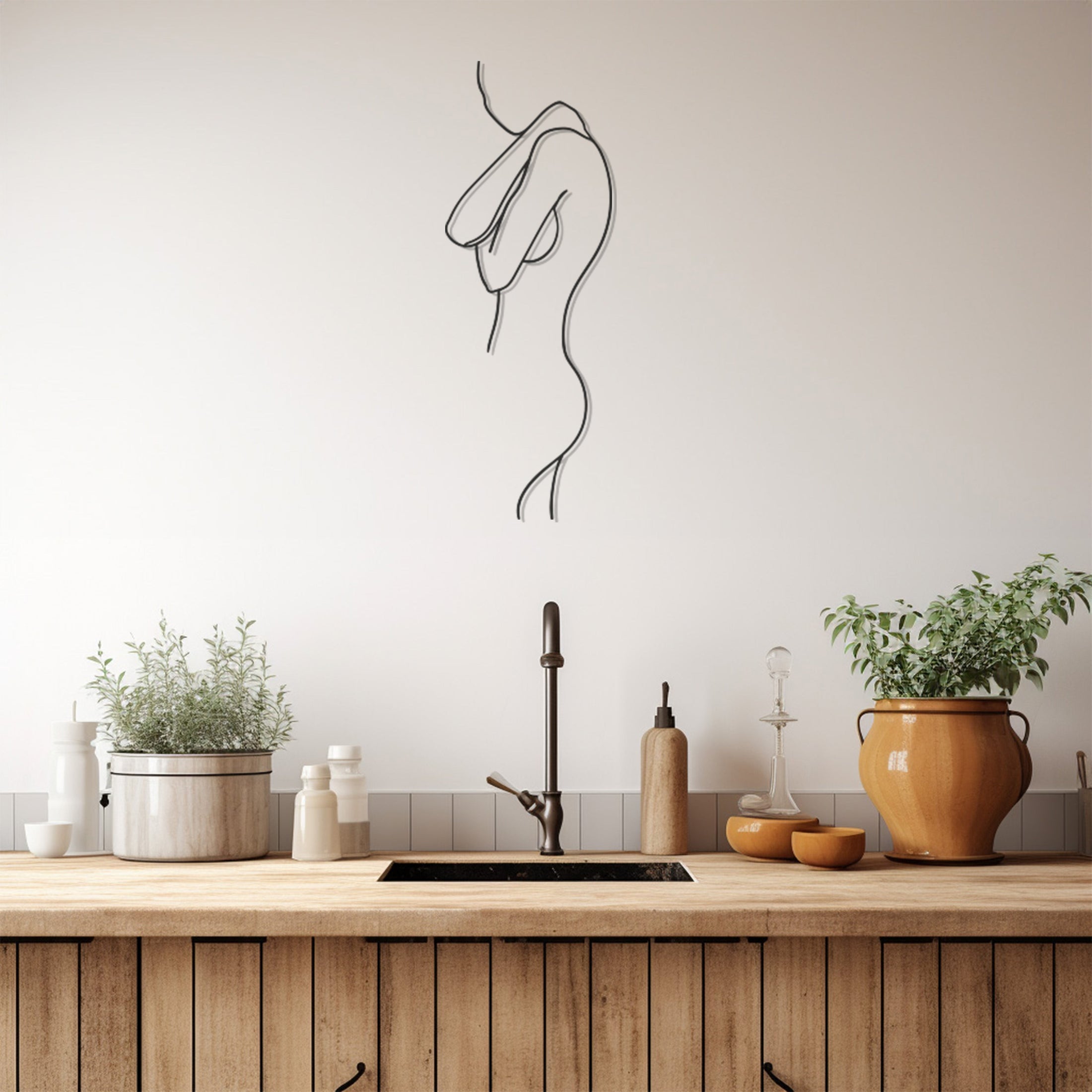 Female Body Line Art, Metal Wall Art