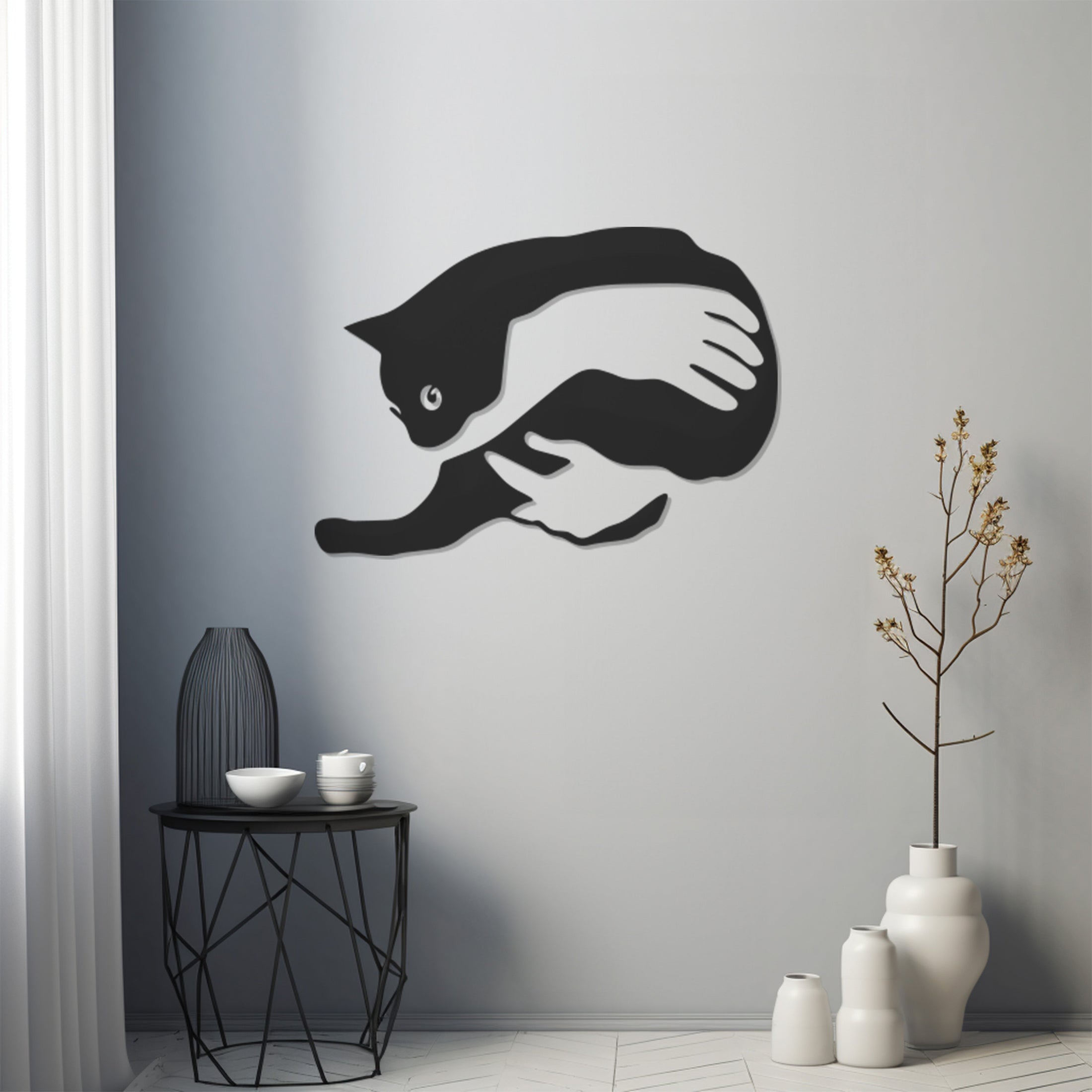 Minimalist Cat And Human Love Metal Wall Art