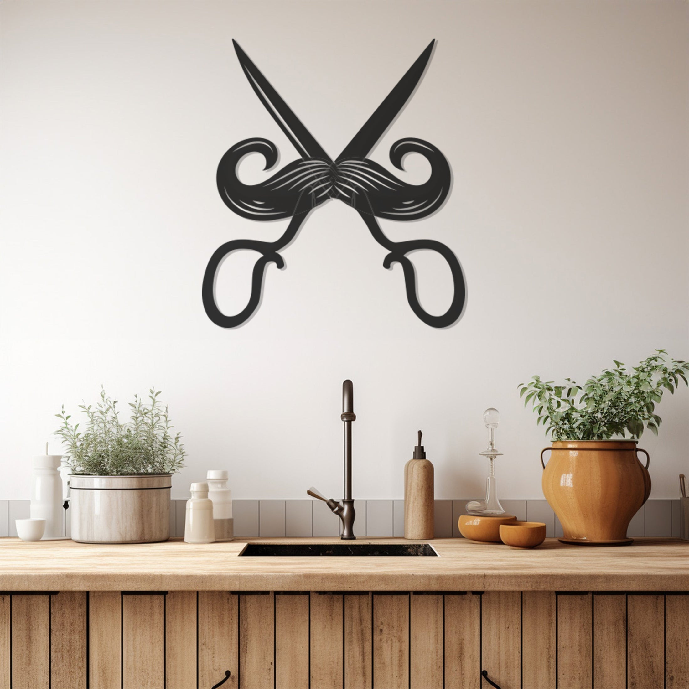 Mustache And Scissors Metal Wall Art