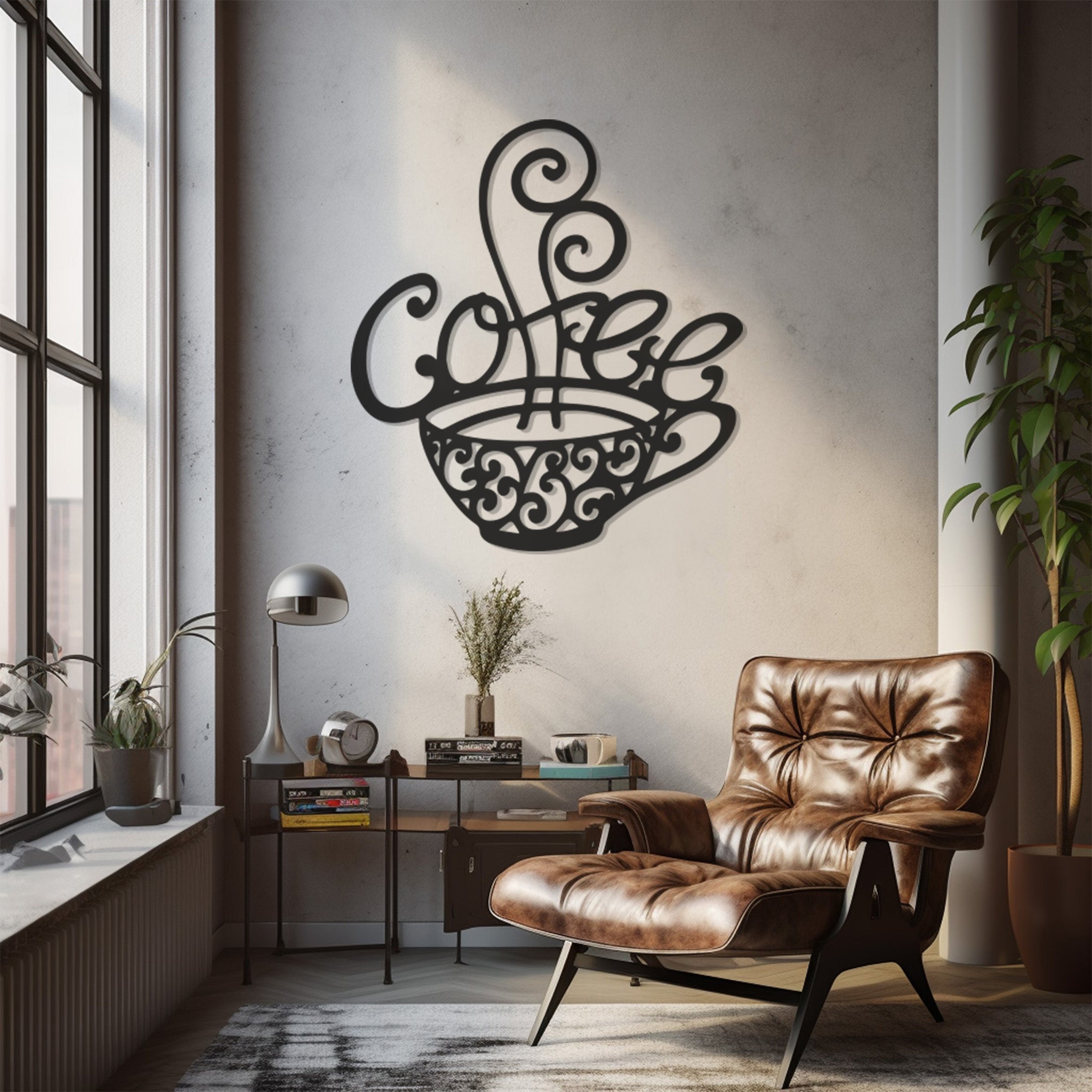 Emtal Wall Decor With Coffe Written On The Silhouette Of A Cup