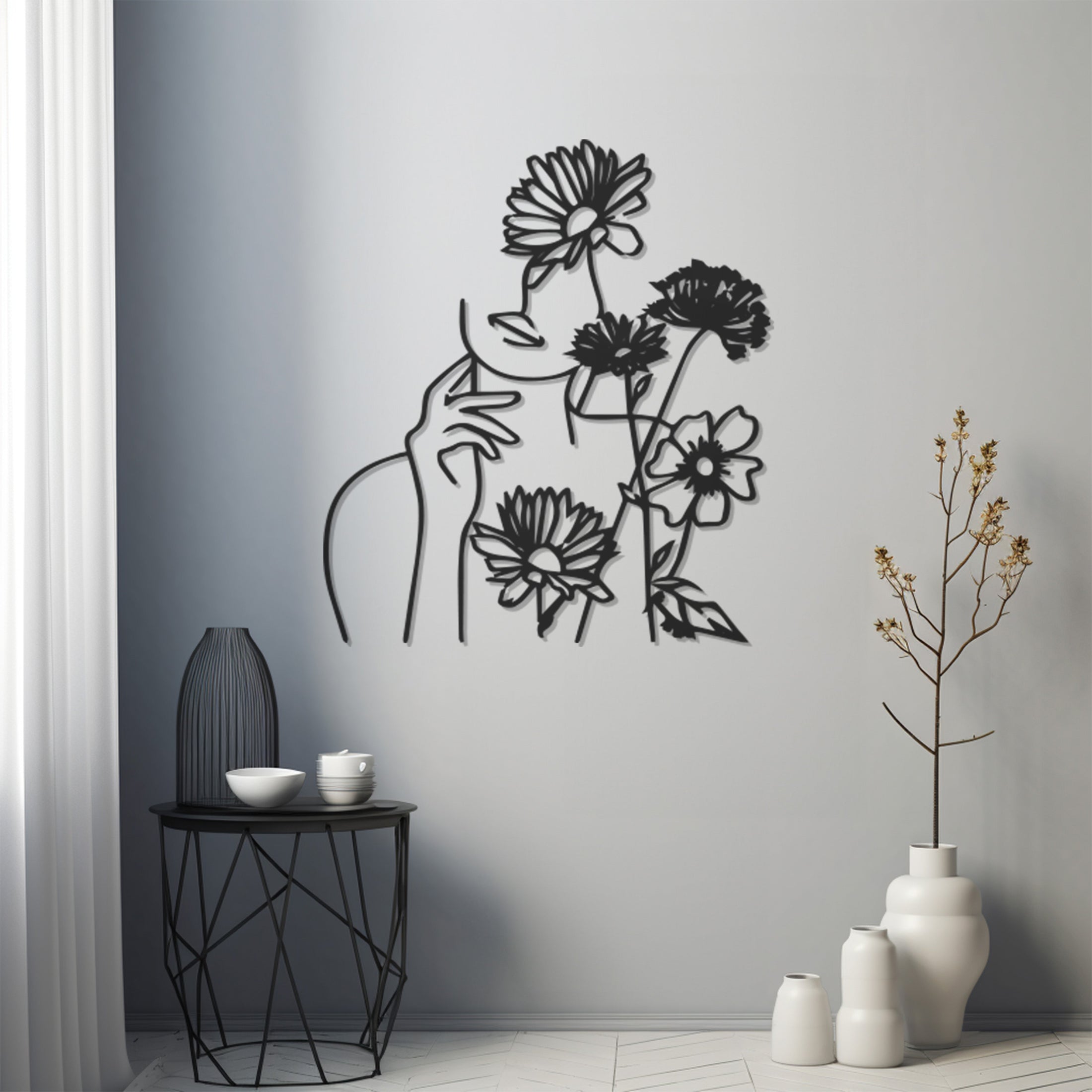 Woman Face And Flower Painting Metal Wall Art