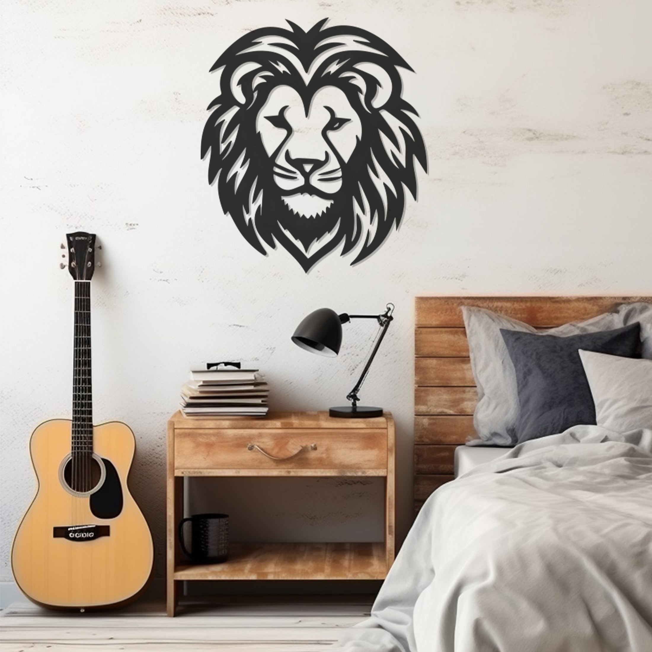 Geometric Lion Head Silhouette Metal Wall Art