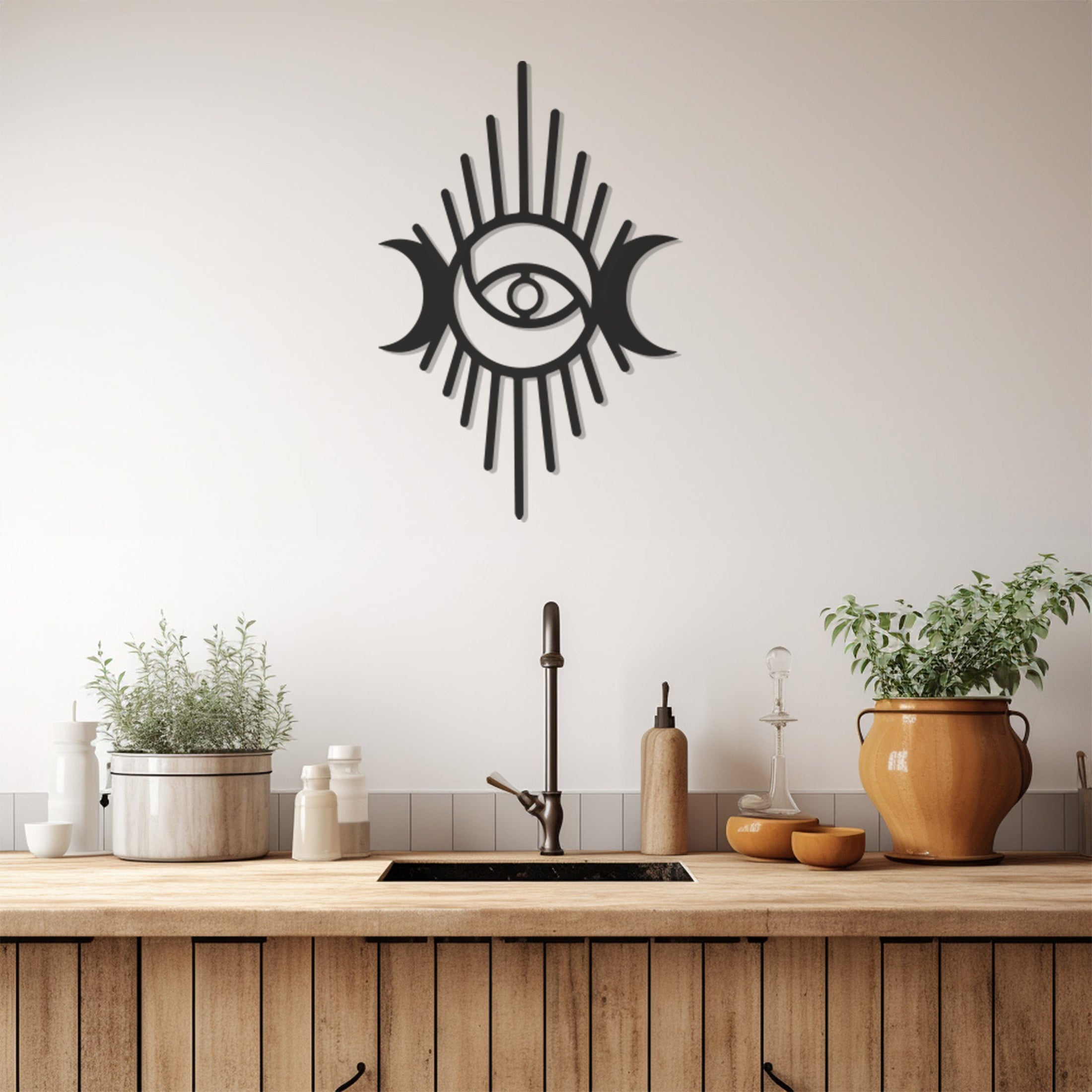 Minimalist Eye And Moon Metal Wall Art