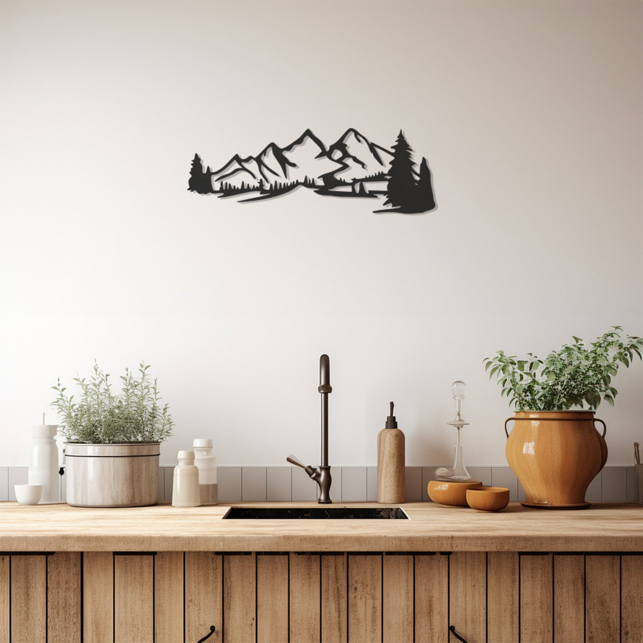 Forest Mountain Silhouette Metal Wall Art Decor