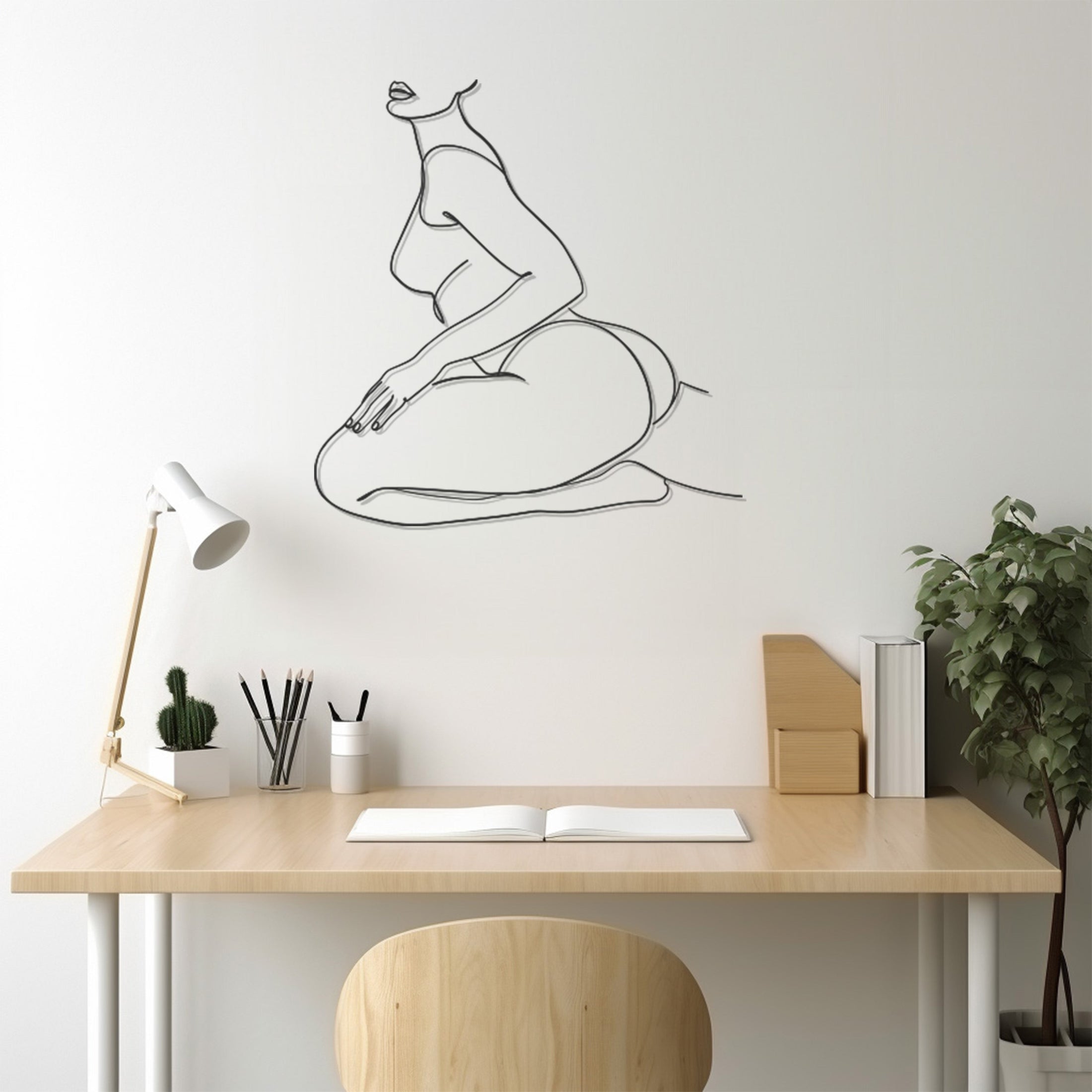 Sitting Naked Woman Line Art Metal Wall Art