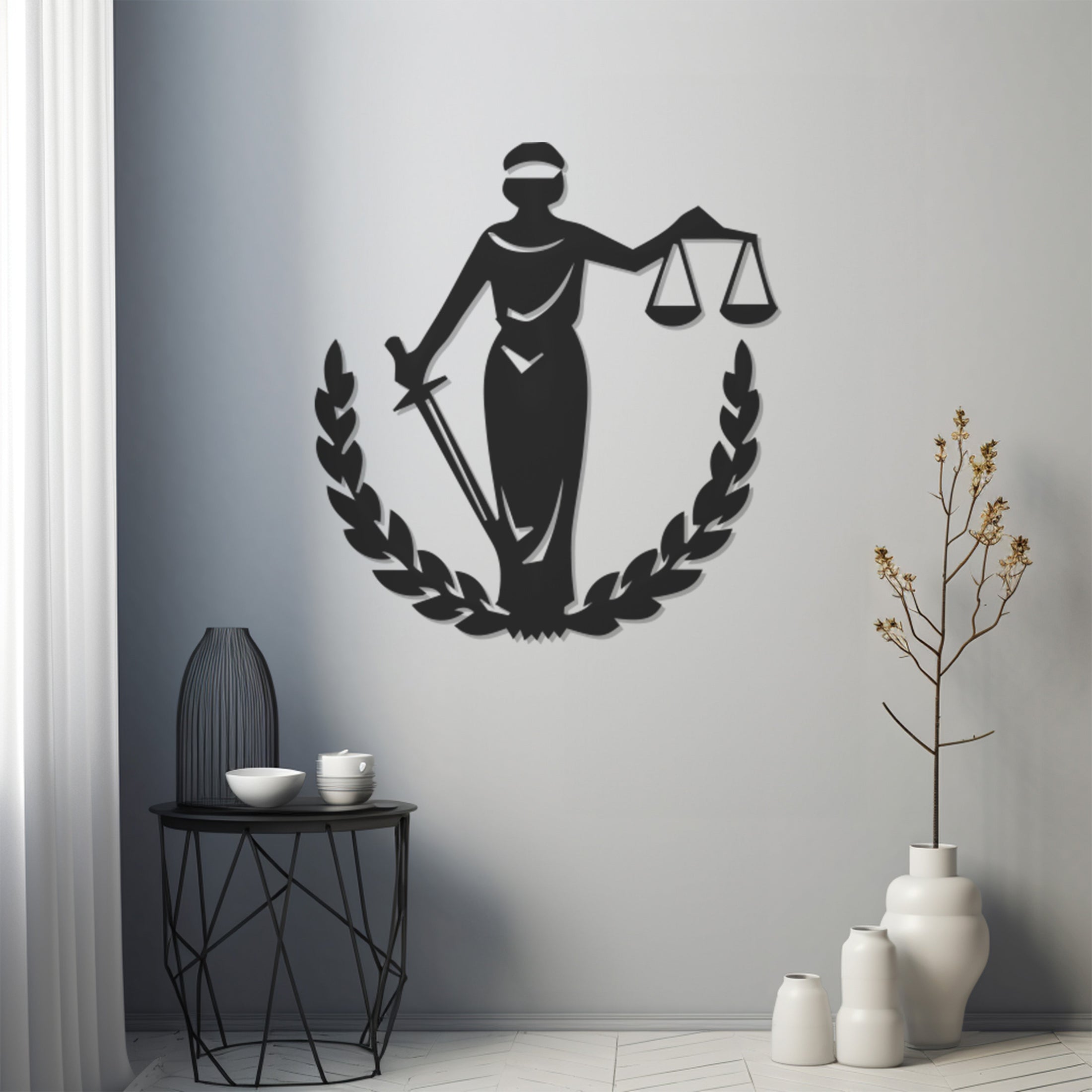 Lady Justice Figure Metal Wall Art