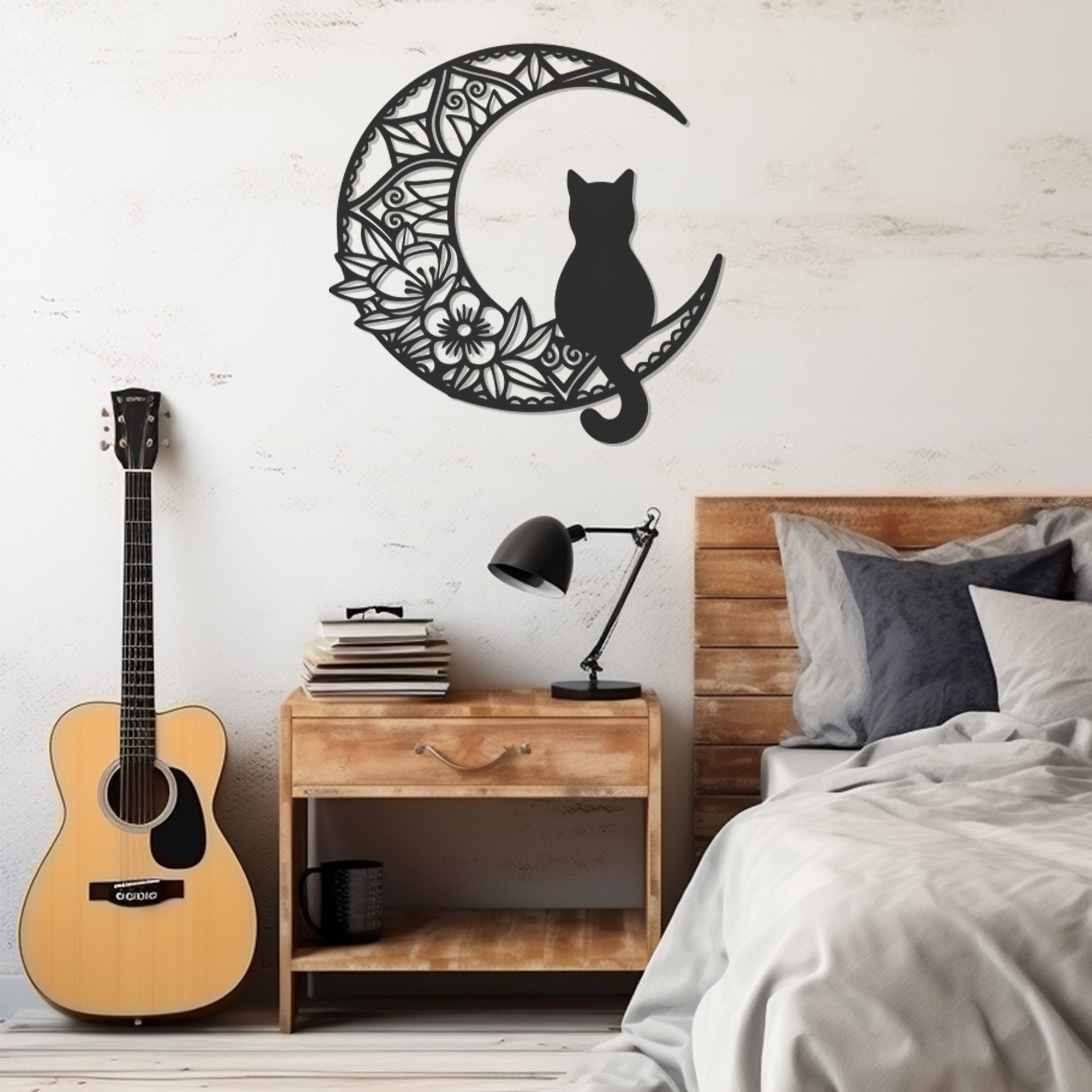 Cat Sitting On The Moon Metal Wall Art Decor, Metal Wall art