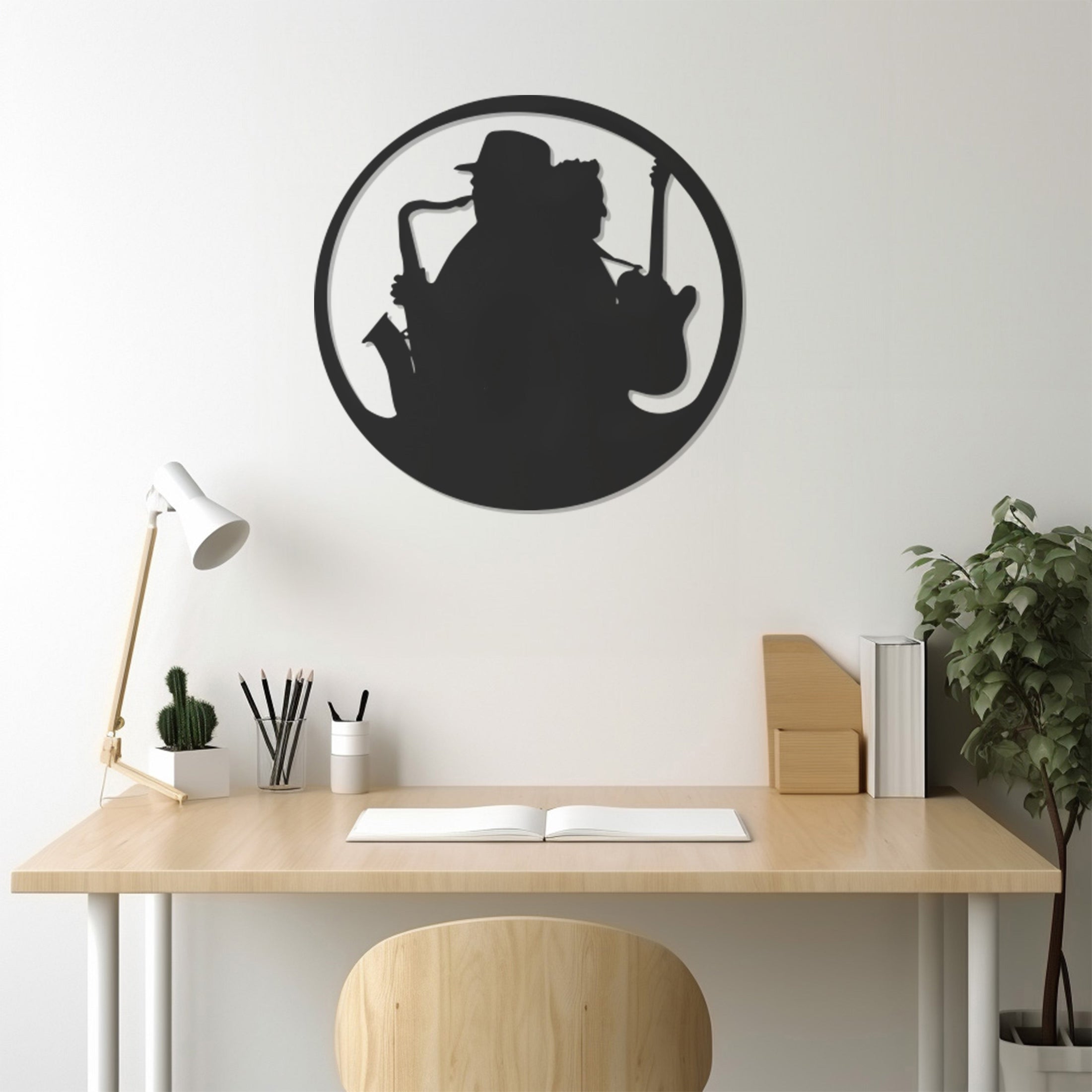 Silhouette Of Man Playing Instrument Metal Wall Art Decor