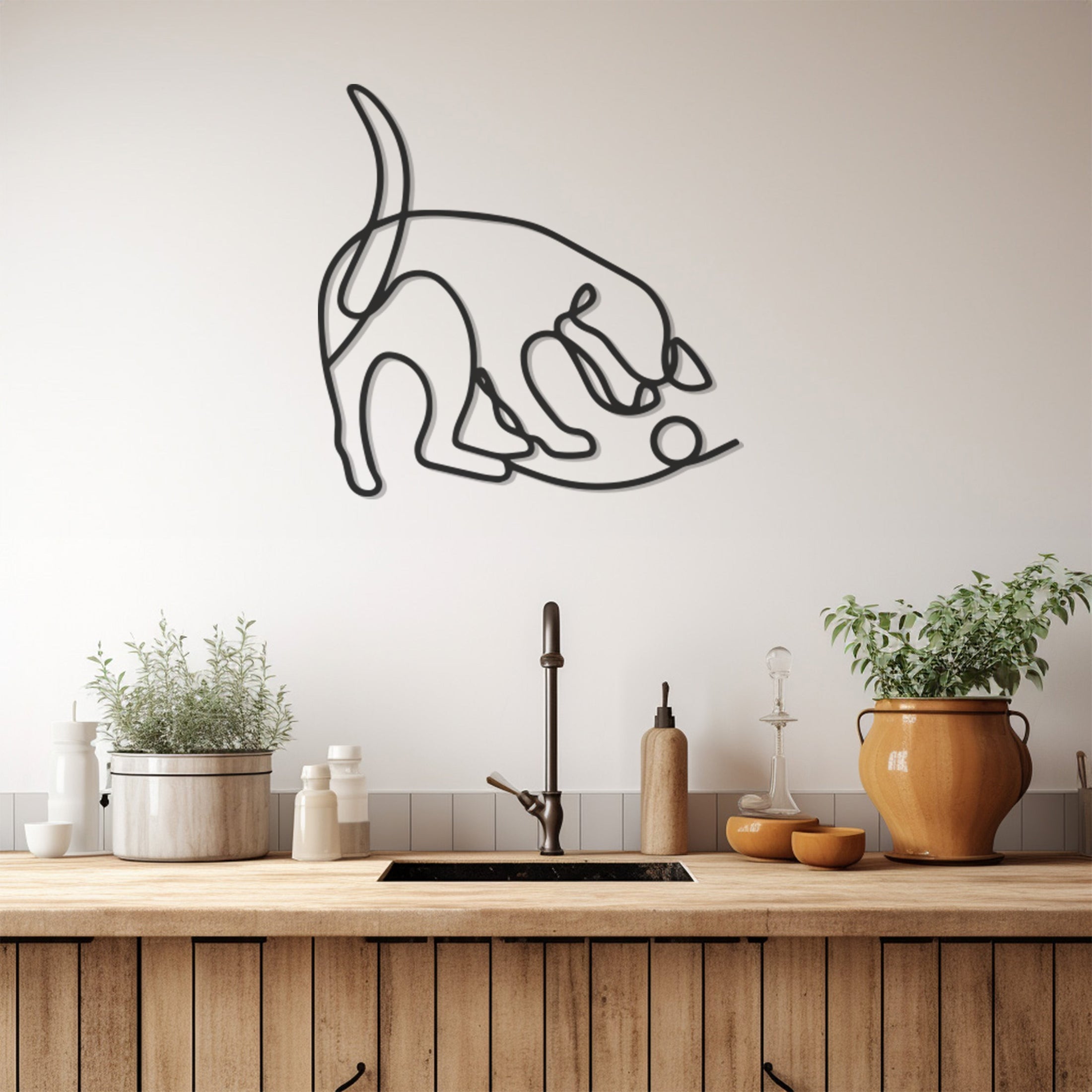 Cat Line Art Metal Wal Decor