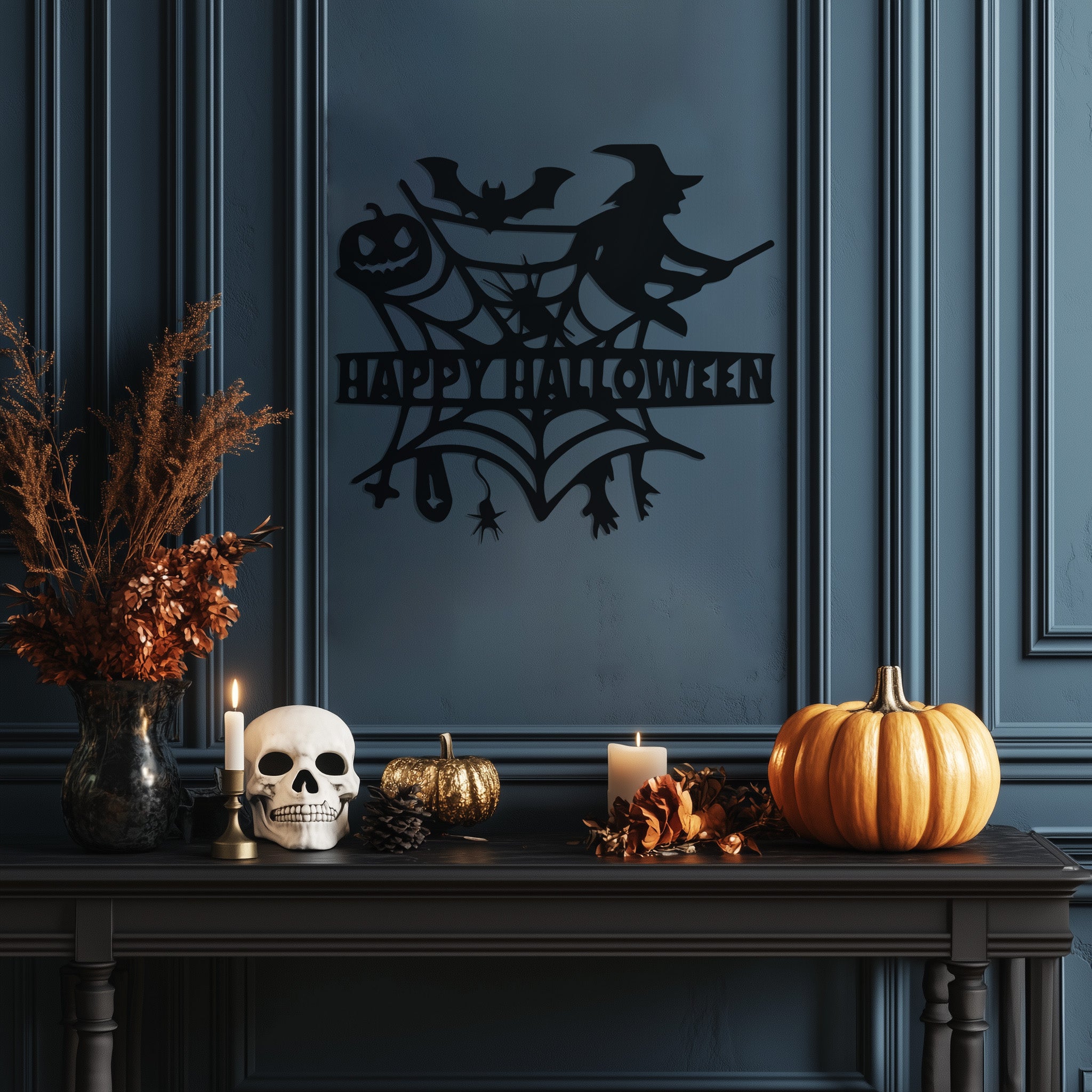 Happy Halloween Witch Design Metal Wall Art