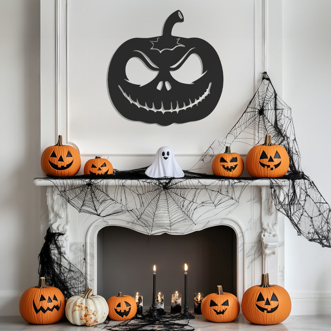 Scary Pumpkin Halloween Theme Metal Wall Art