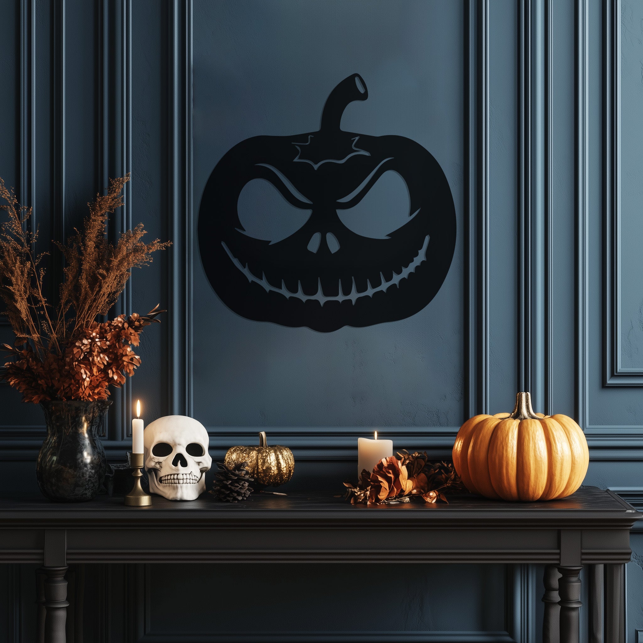 Scary Pumpkin Halloween Theme Metal Wall Art