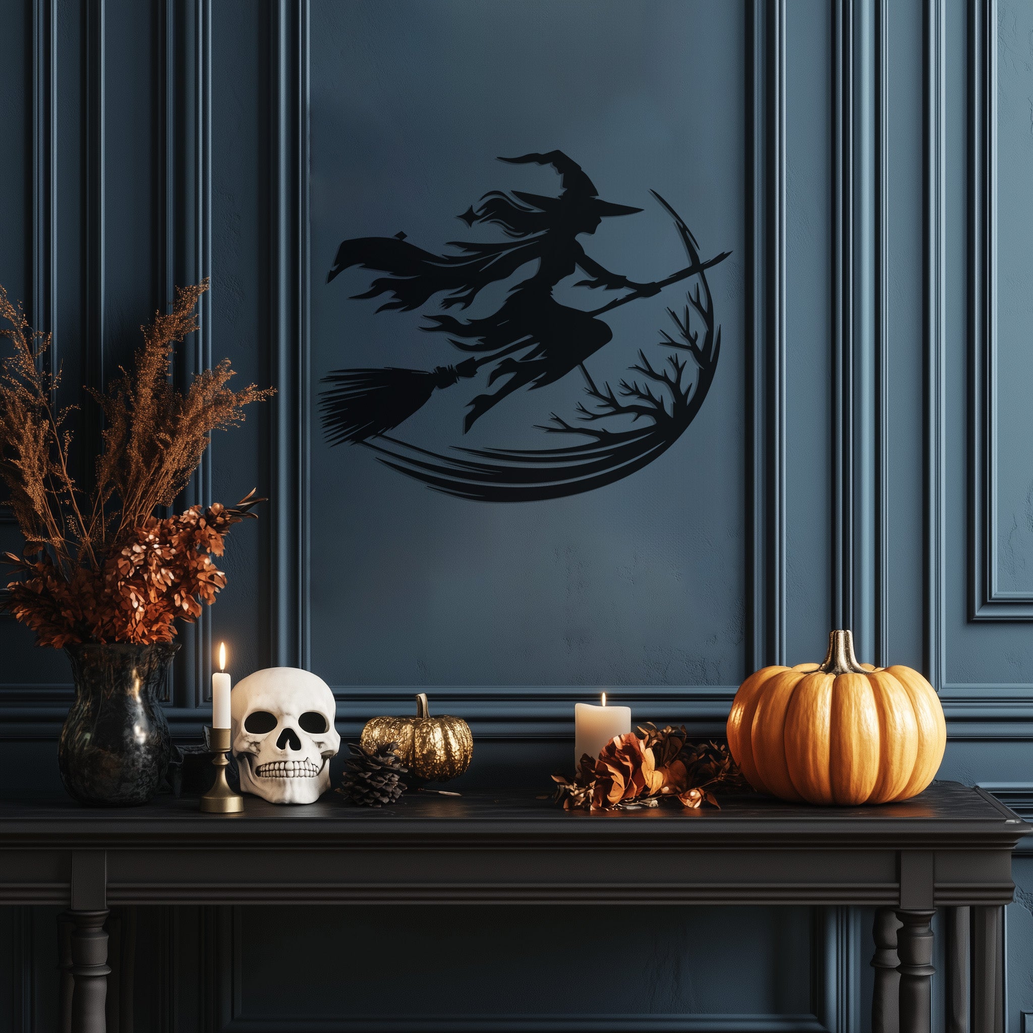 Witch Silhouette Halloween Theme Metal Wall Art