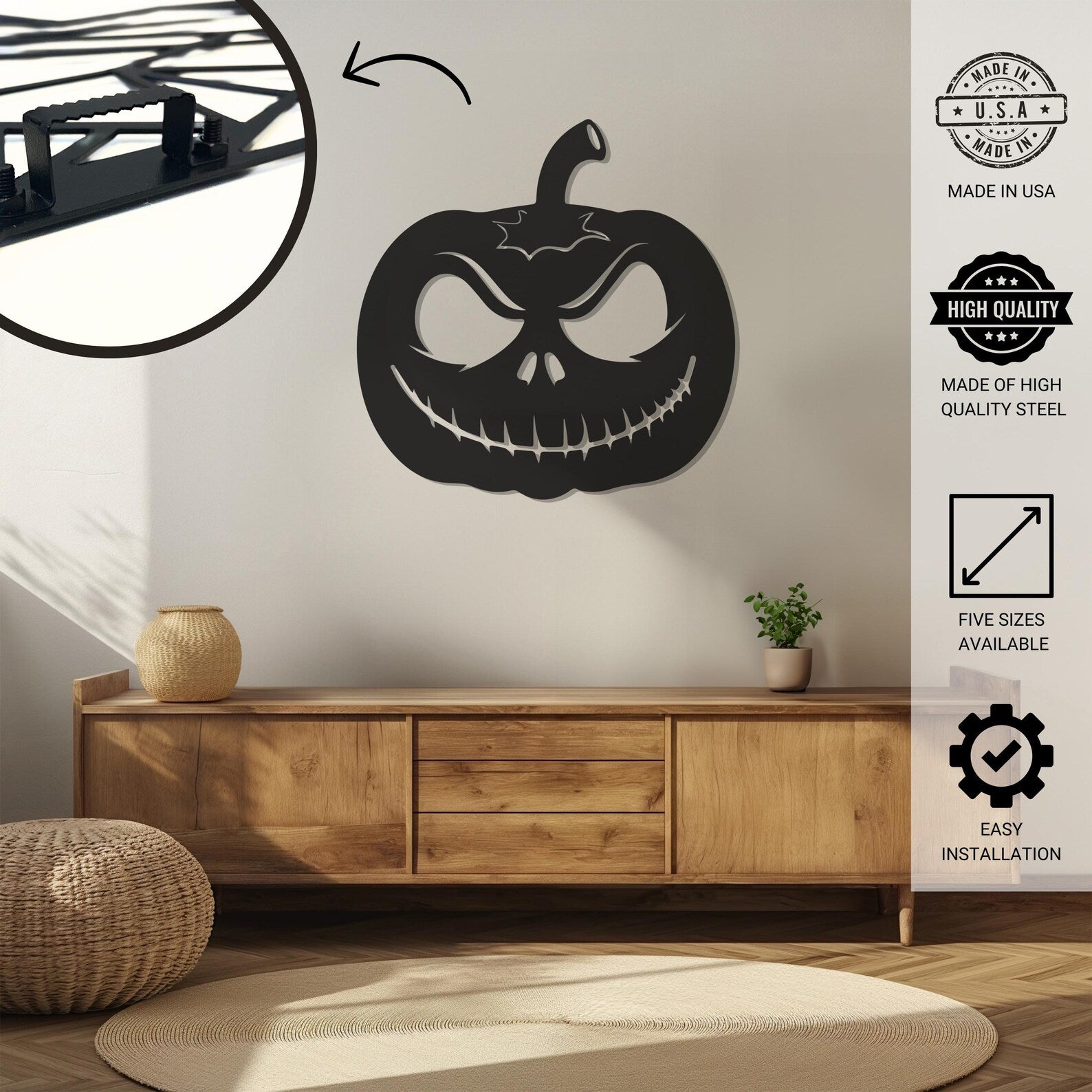 Scary Pumpkin Halloween Theme Metal Wall Art