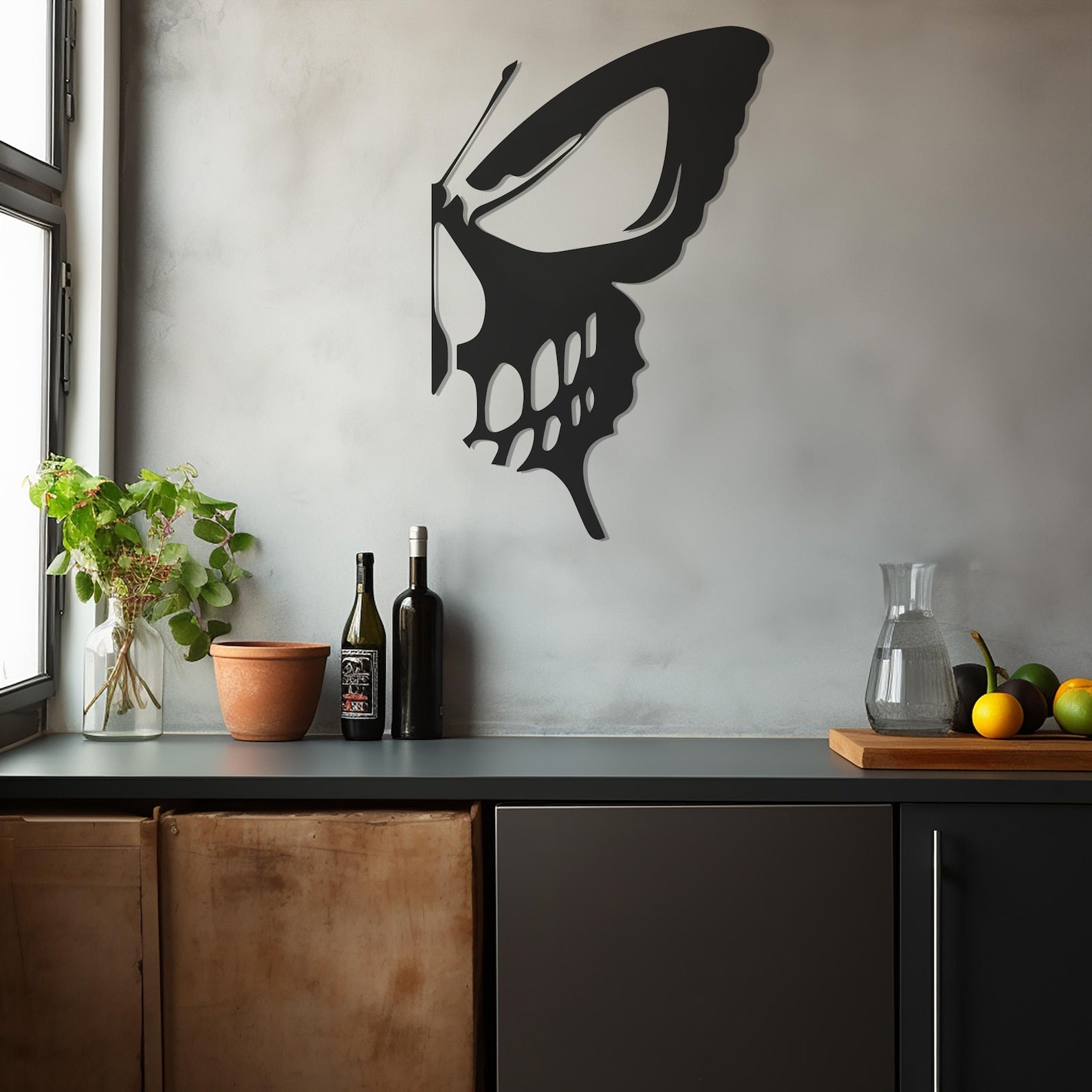 Butteryfly Spooky Skull Halloween Metal Wall Art