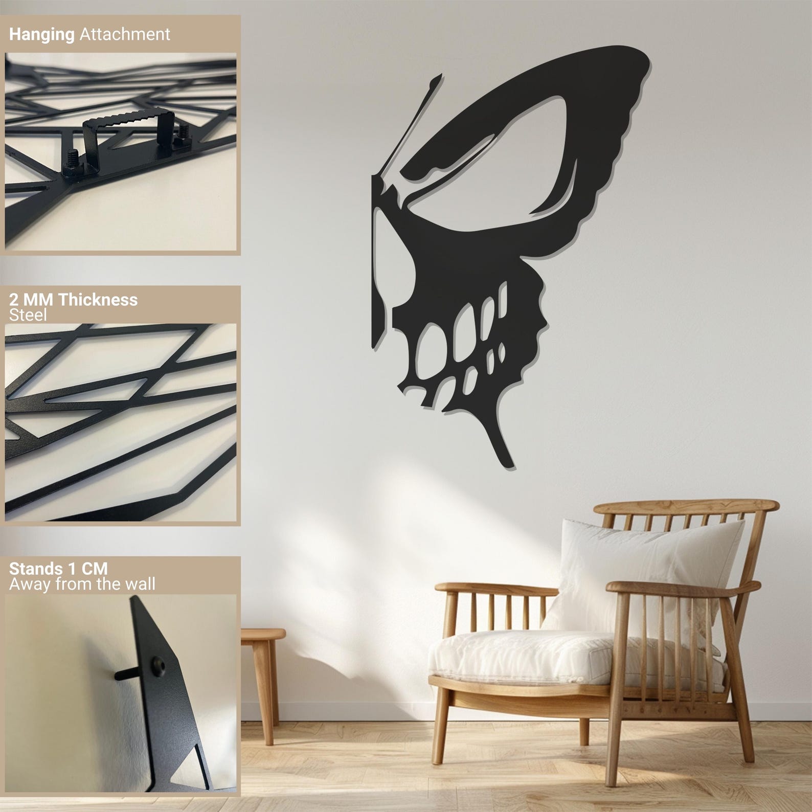 Butteryfly Spooky Skull Halloween Metal Wall Art