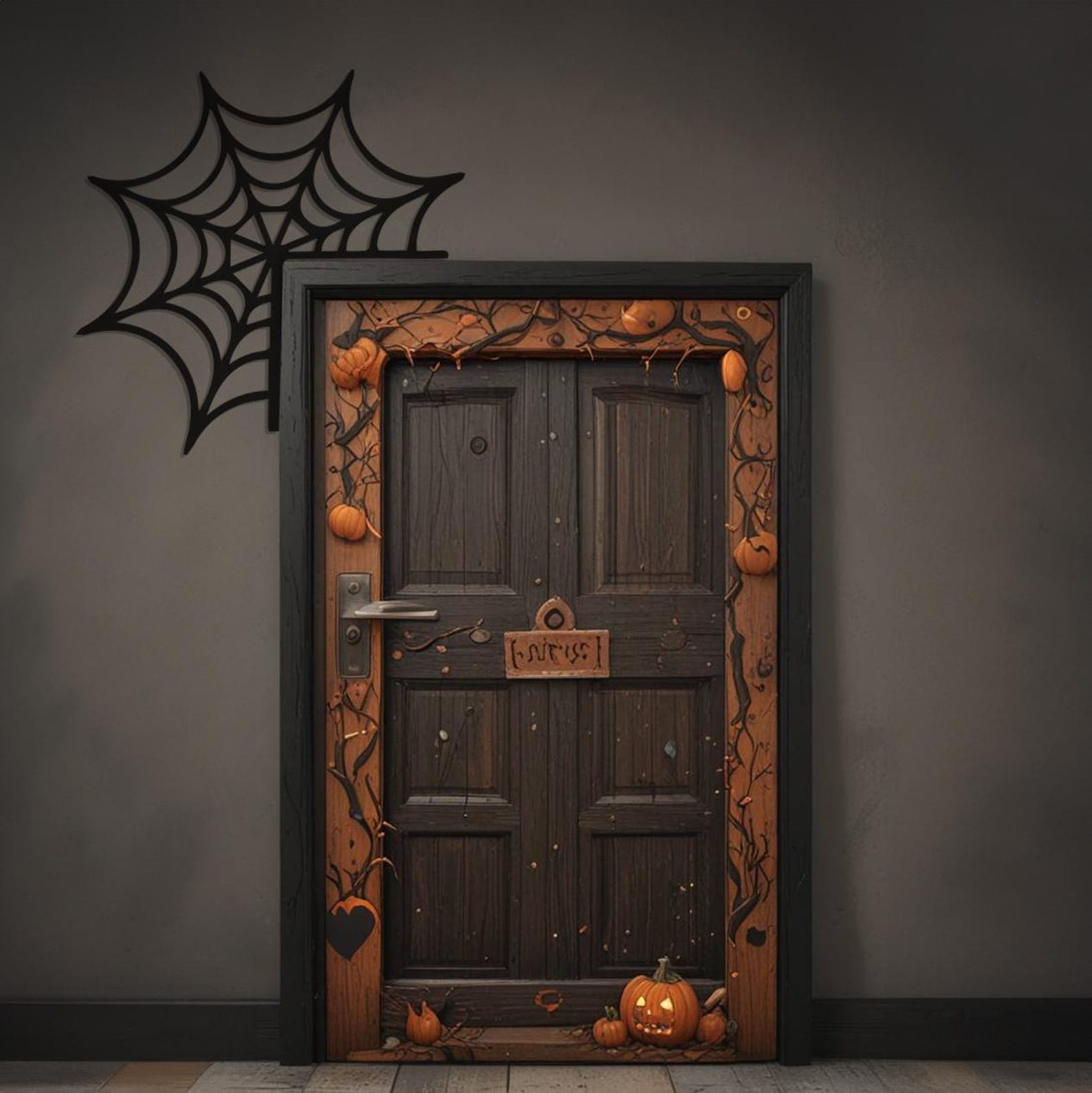 Spider Door Entrance Halloween Theme Metal Wall Art