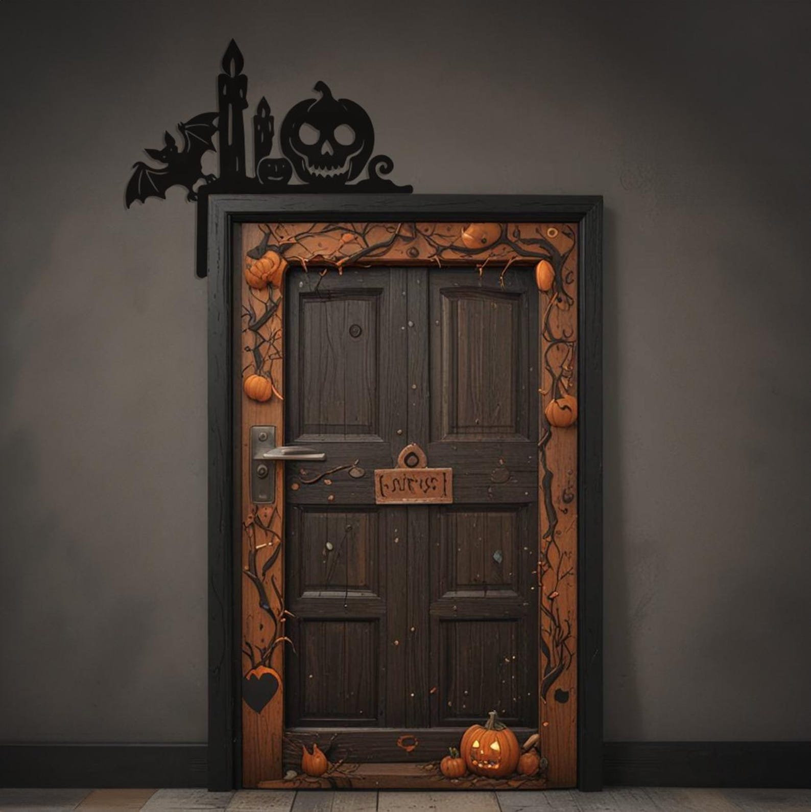 Pumpkin and Skull Design Halloween Door Entrance Metal Wall Art