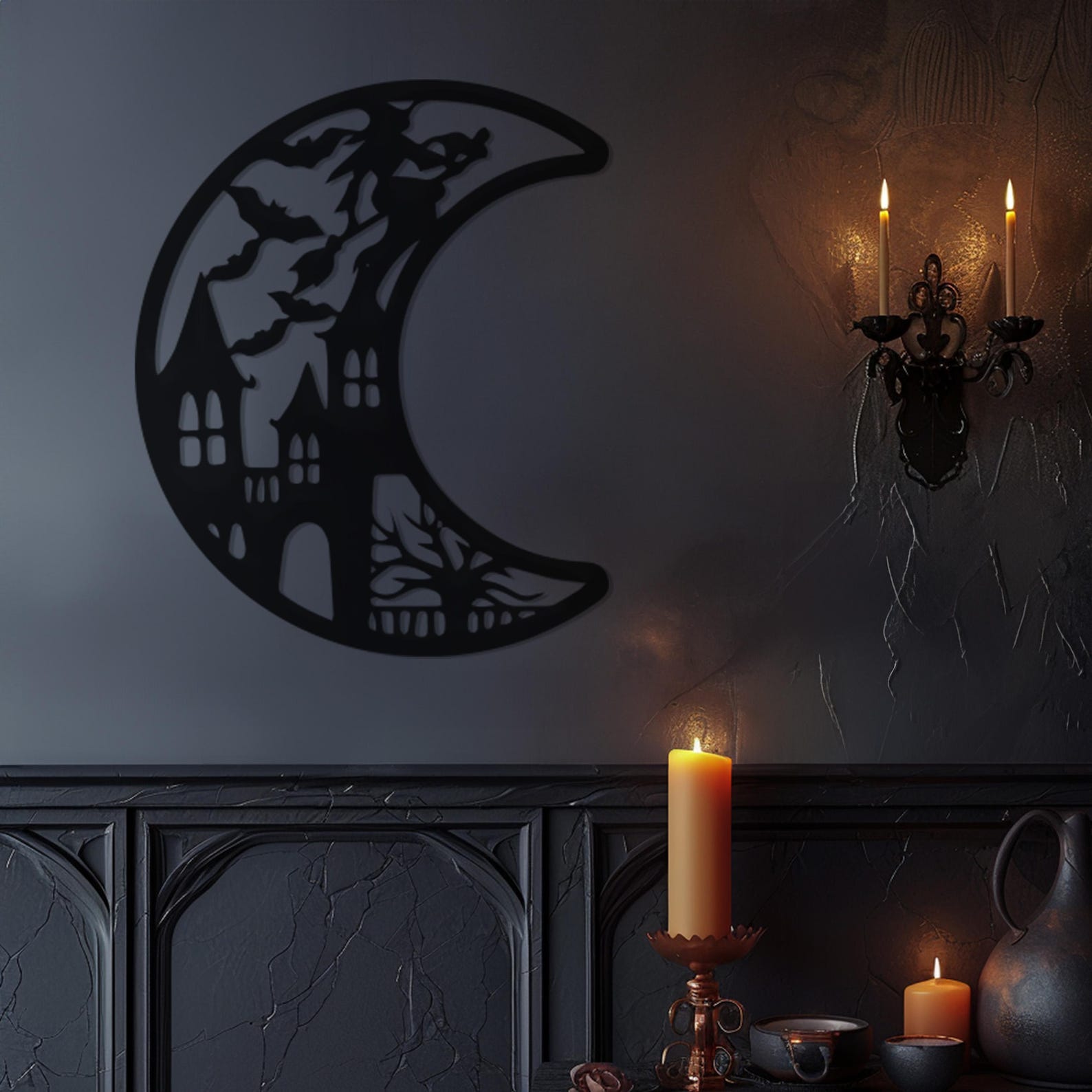 Scary Moon Halloween Theme Metal Wall Art