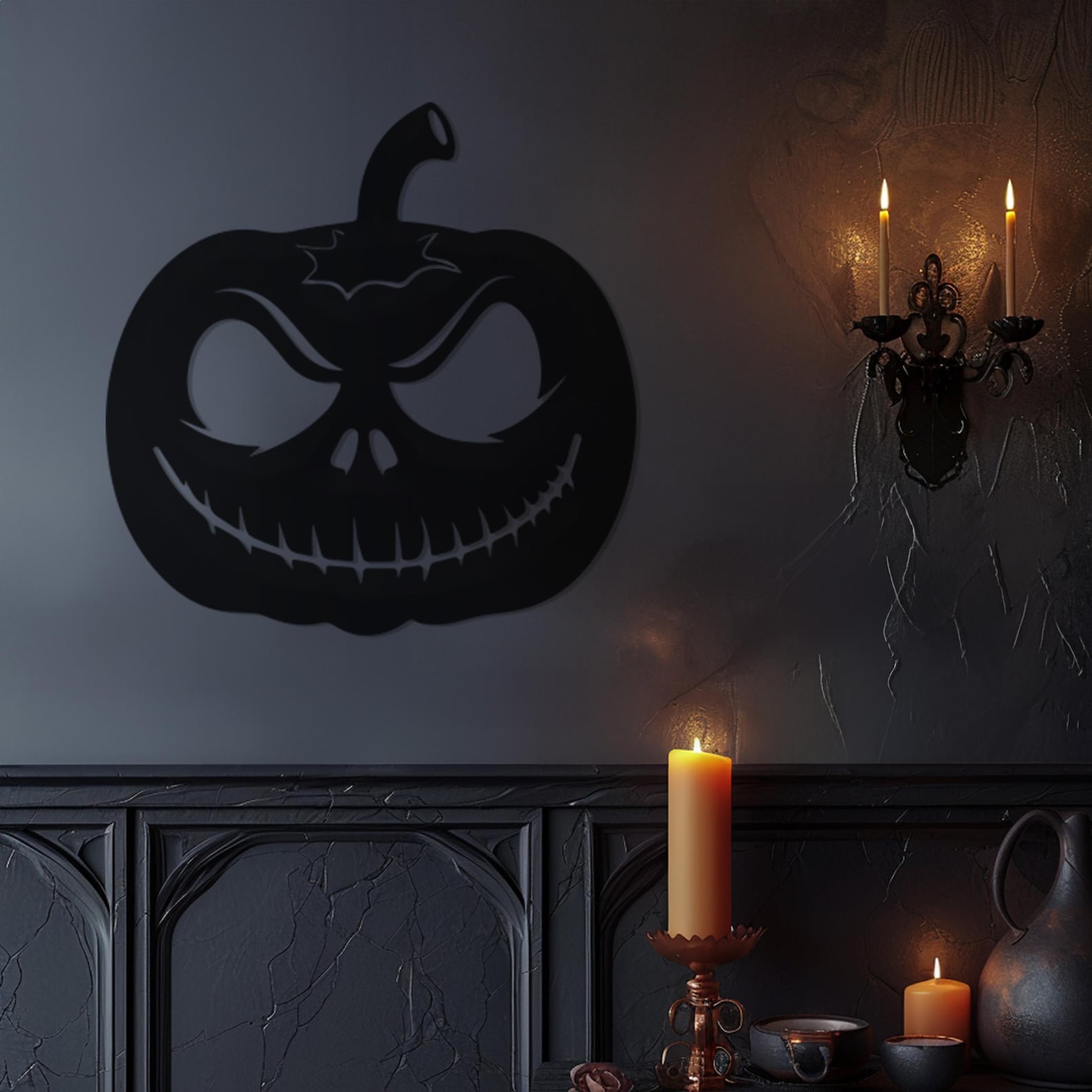 Scary Pumpkin Halloween Theme Metal Wall Art