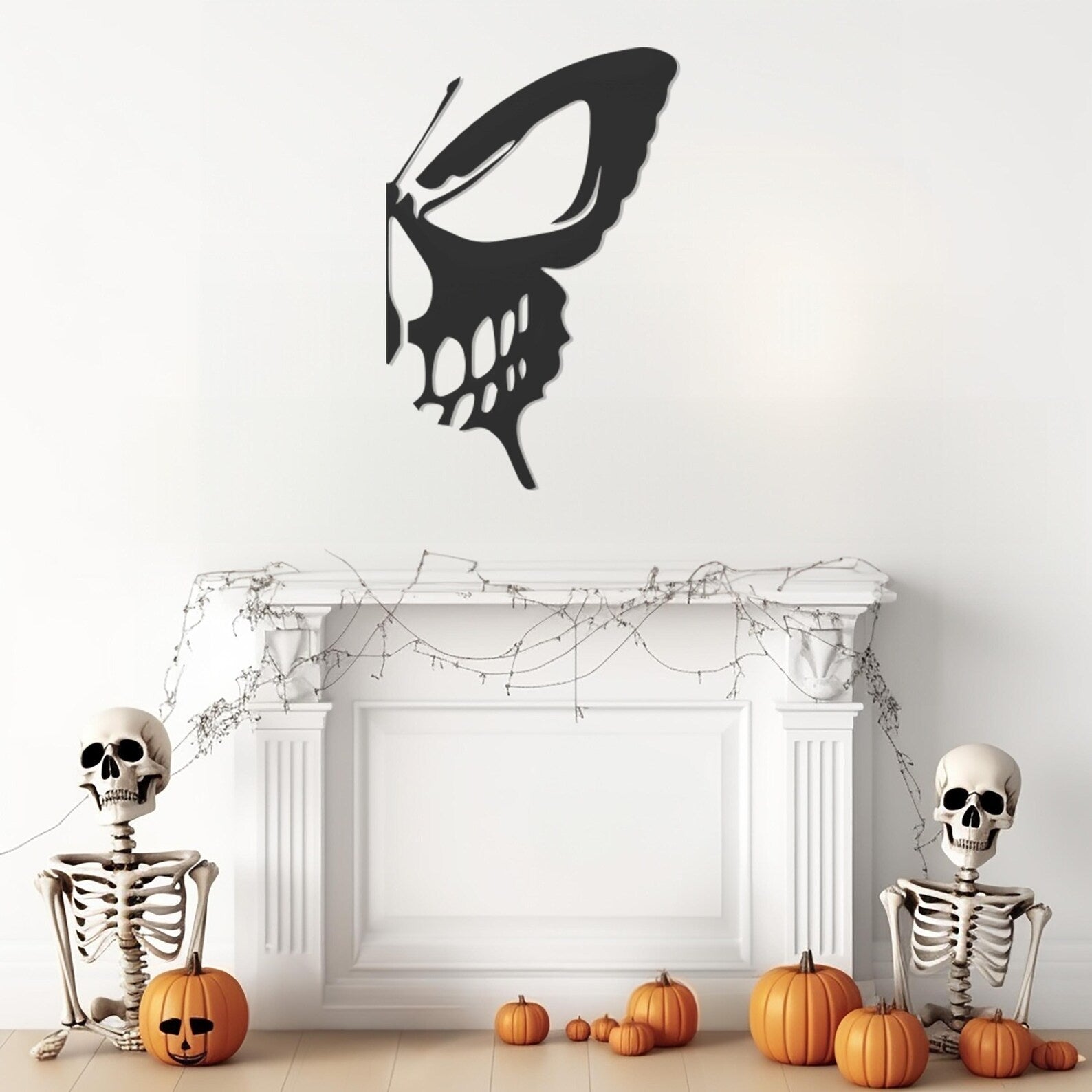 Butteryfly Spooky Skull Halloween Metal Wall Art