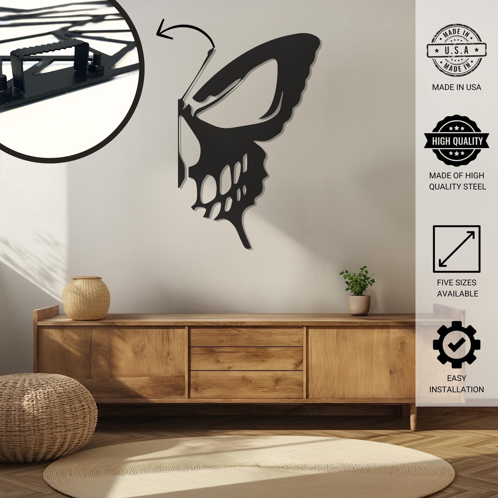 Butteryfly Spooky Skull Halloween Metal Wall Art