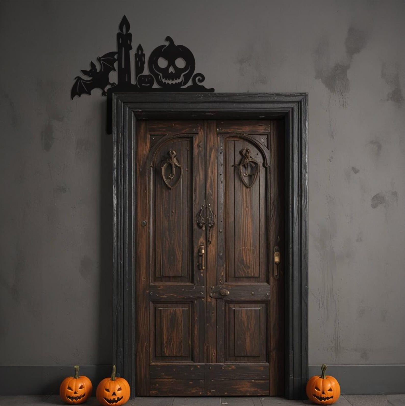 Pumpkin and Skull Design Halloween Door Entrance Metal Wall Art