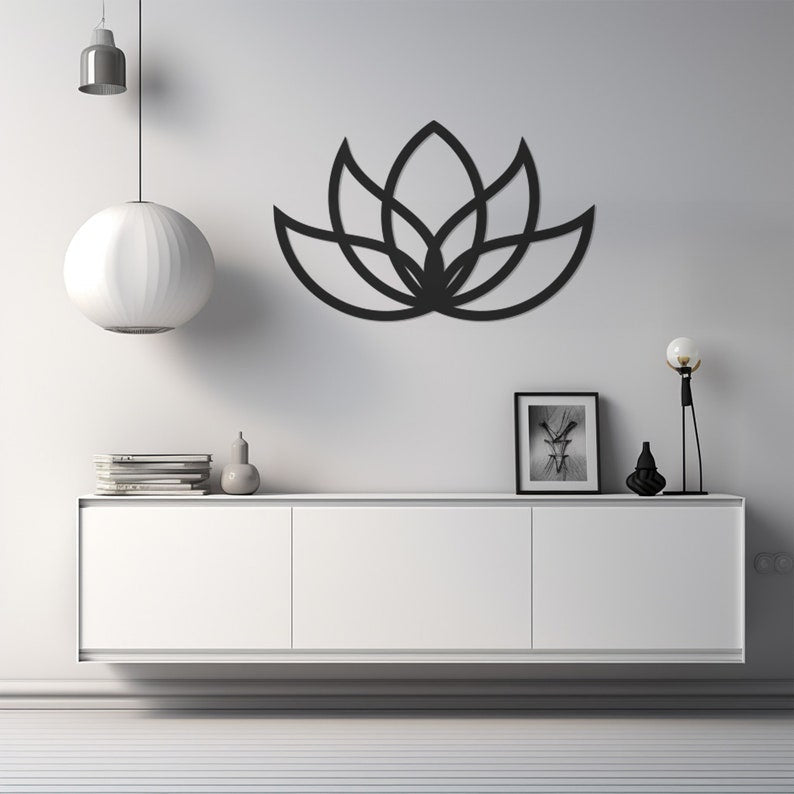 Lotus Flower Printed Metal Wall Decor, Elegant Flower Design Wall Hangings