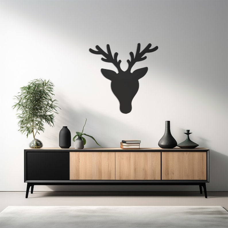 Silhouette Reindeer Metal Wall Art for Cozy Cabins, Rustic Living Room Woodland Decor