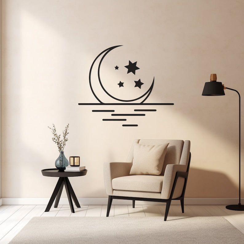 Star Pattern Metal Wall Art, Unique Moon Design Wall Decor