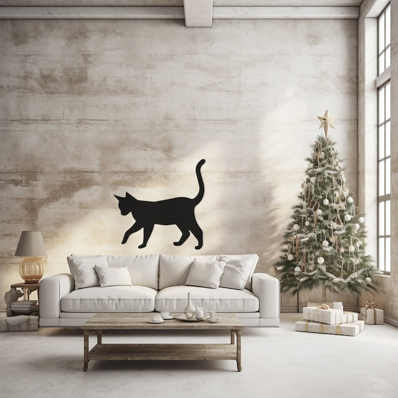 Feline Silhouette Metal Wall Art for Living Room, Office - Chic Indoor Decor