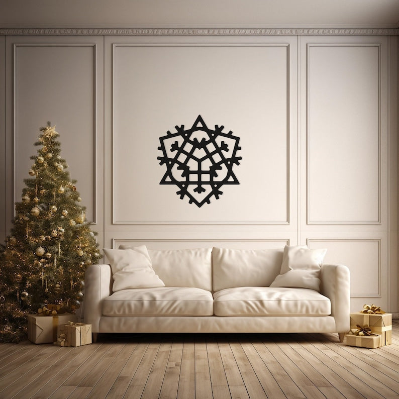 Geometric Snowflake Metal Wall Art for Living Room, Entryway - Chic Festive Decoration