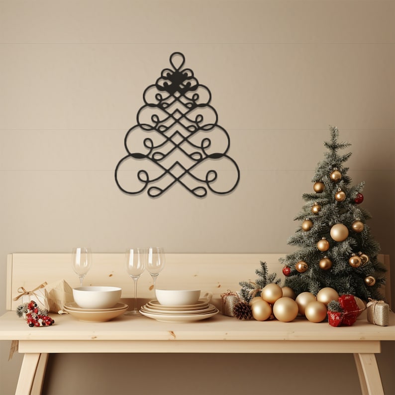 Geometric Christmas Tree Metal Wall Art for Living Rooms, Entryways