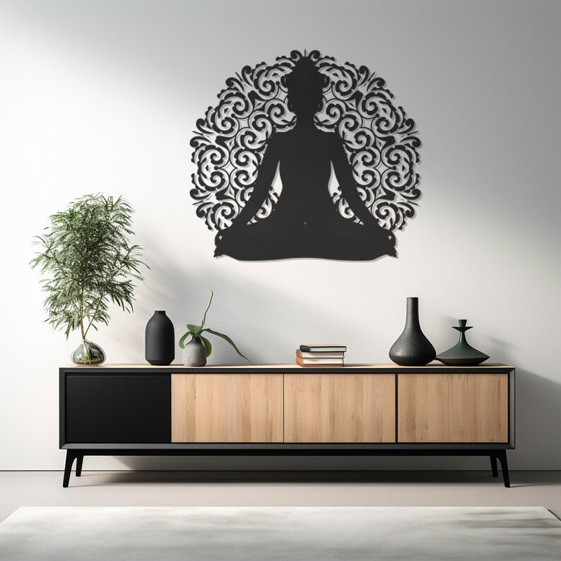 Zen Yoga Wall Art,Serene Meditation Scene Metal Decor