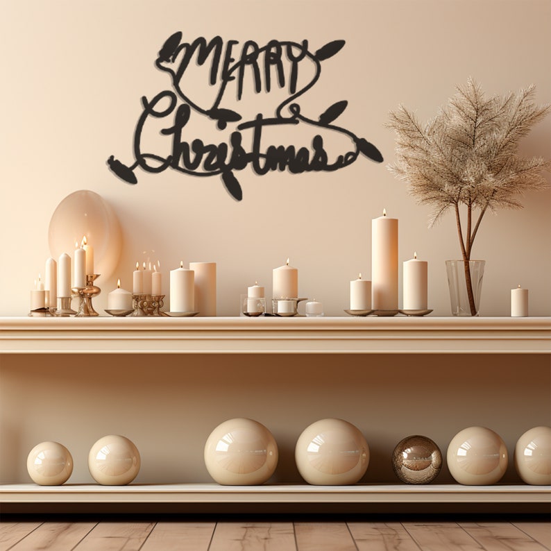 Merry Christmas Printed Metal Wall Art,Festive Holiday Themed Decor