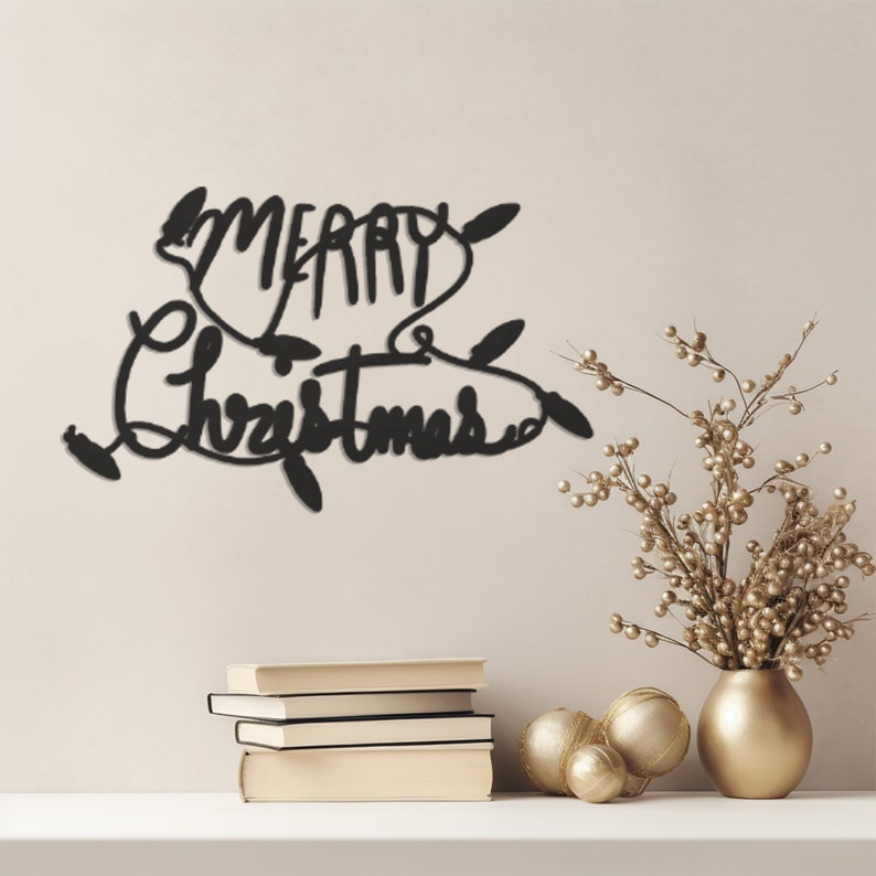 Merry Christmas Printed Metal Wall Art,Festive Holiday Themed Decor