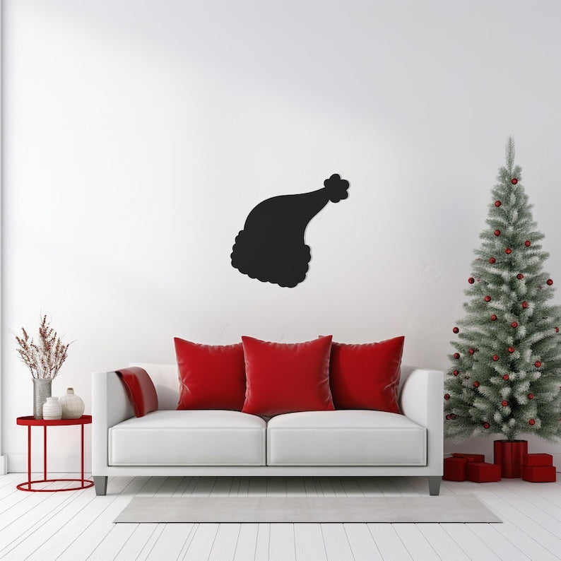 Santa Hat Metal Wall Art for Festive Home Decor, Holiday Entryway