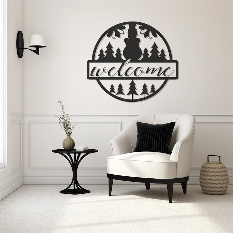 Welcome Metal Wall Art for Entryway, Living Room and Circular Outdoor Wall Hanging