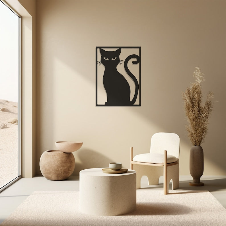 Modern Metal Wall Art, Cat Silhouette Decor