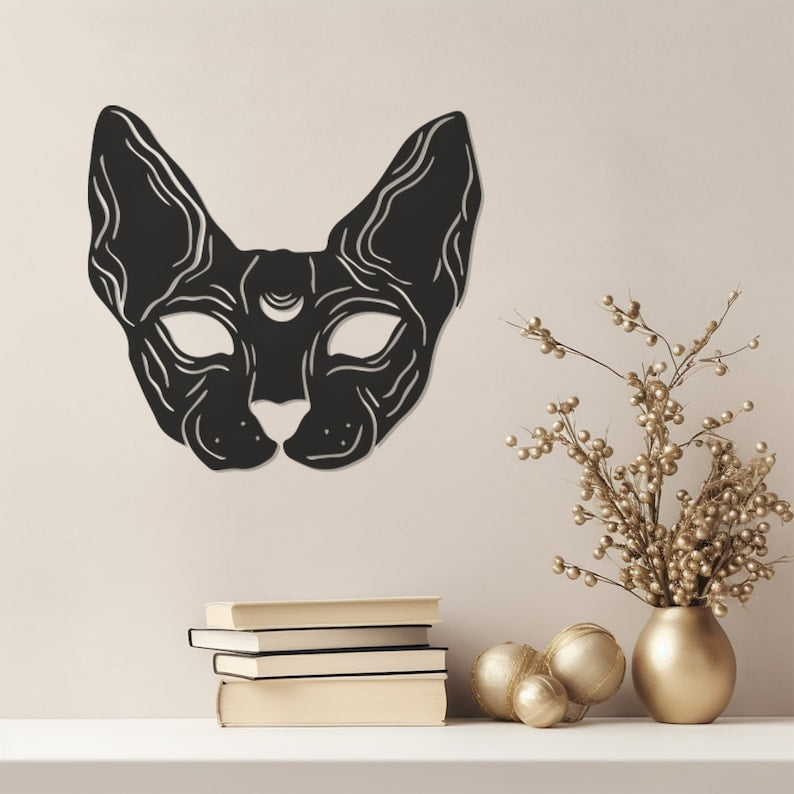 Sphinx Inspired Metal Wall Art, Elegant Cat Silhouette Home Decor