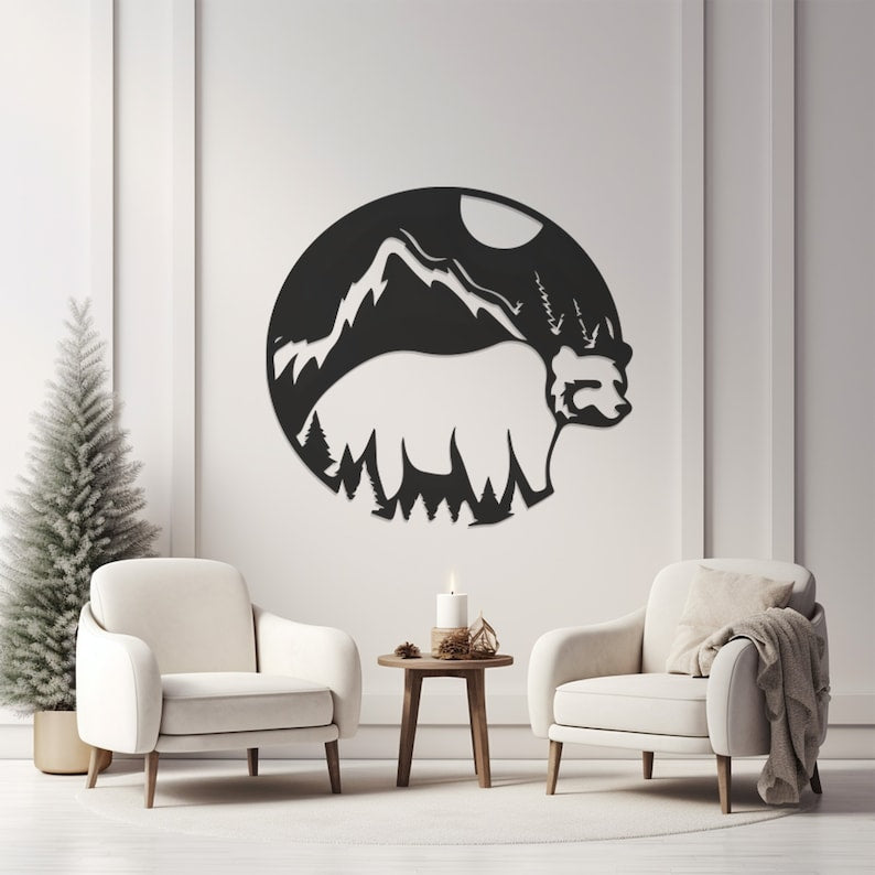 Rustic Bear Pattern Wall Art, Durable Metal Decor