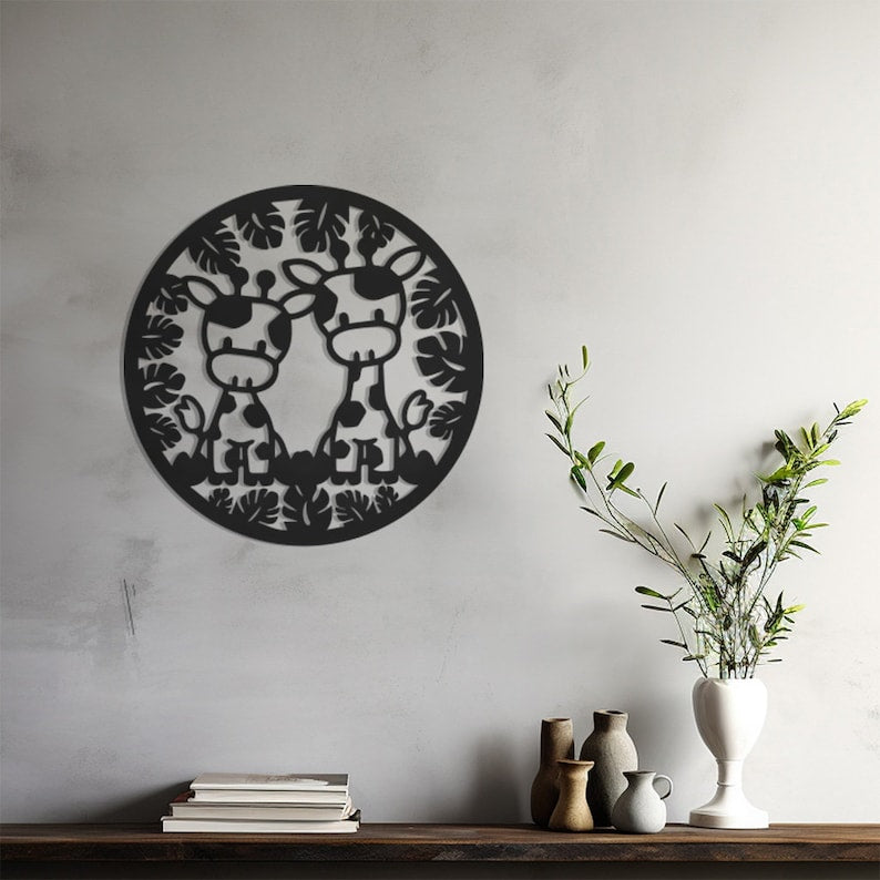 Modern Metal Wall Art, Little Giraffes Family