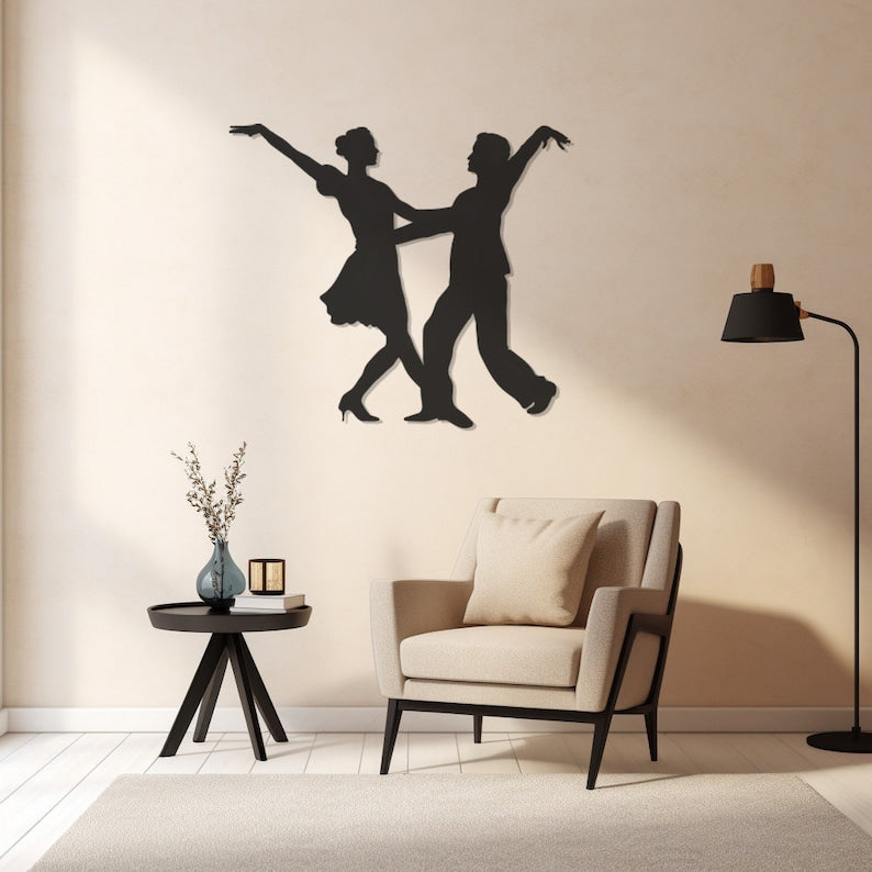 Dance Couple Metal Wall Art, Elegant Ballroom Dancers Silhouette