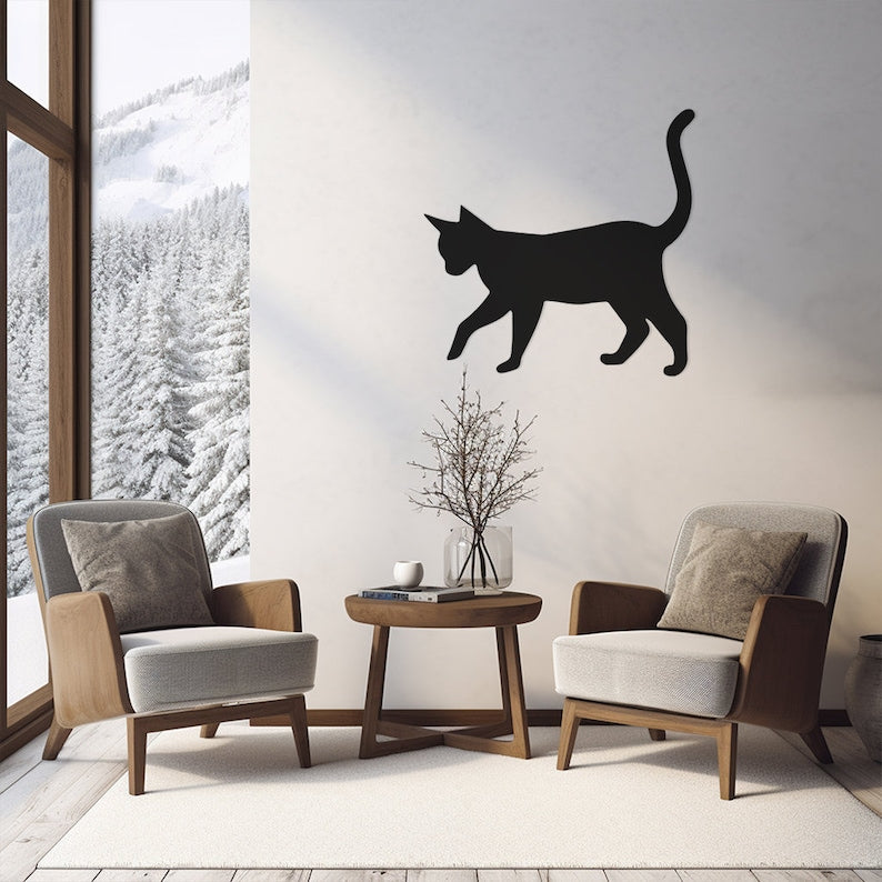 Feline Silhouette Metal Wall Art for Living Room, Office - Chic Indoor Decor