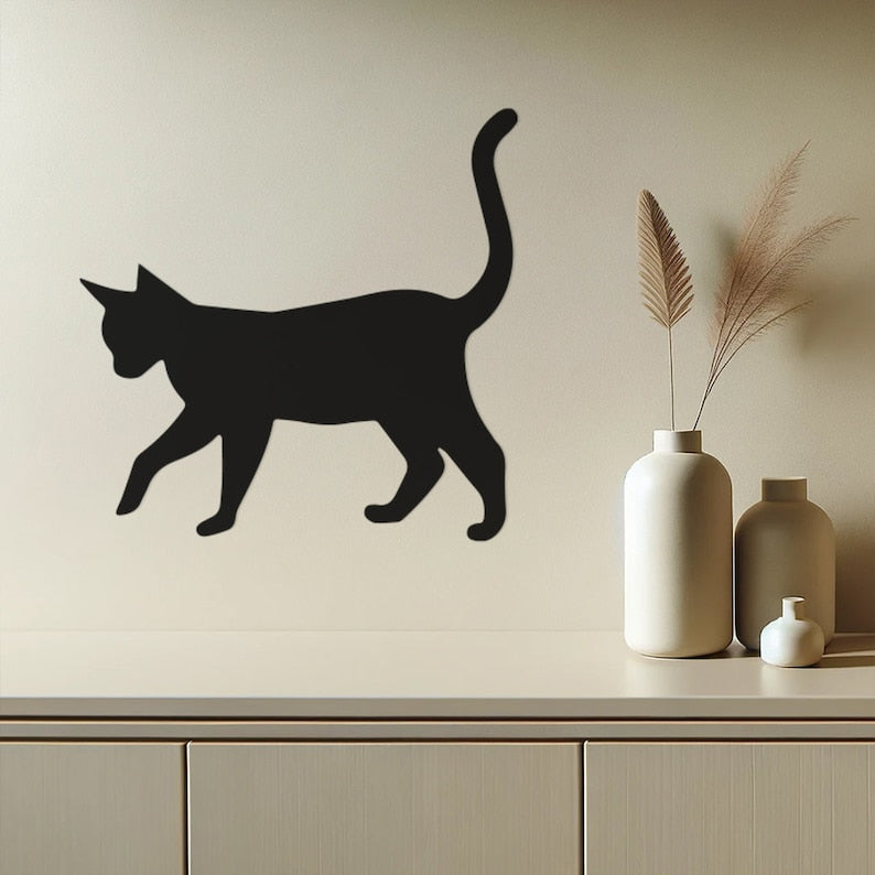 Feline Silhouette Metal Wall Art for Living Room, Office - Chic Indoor Decor